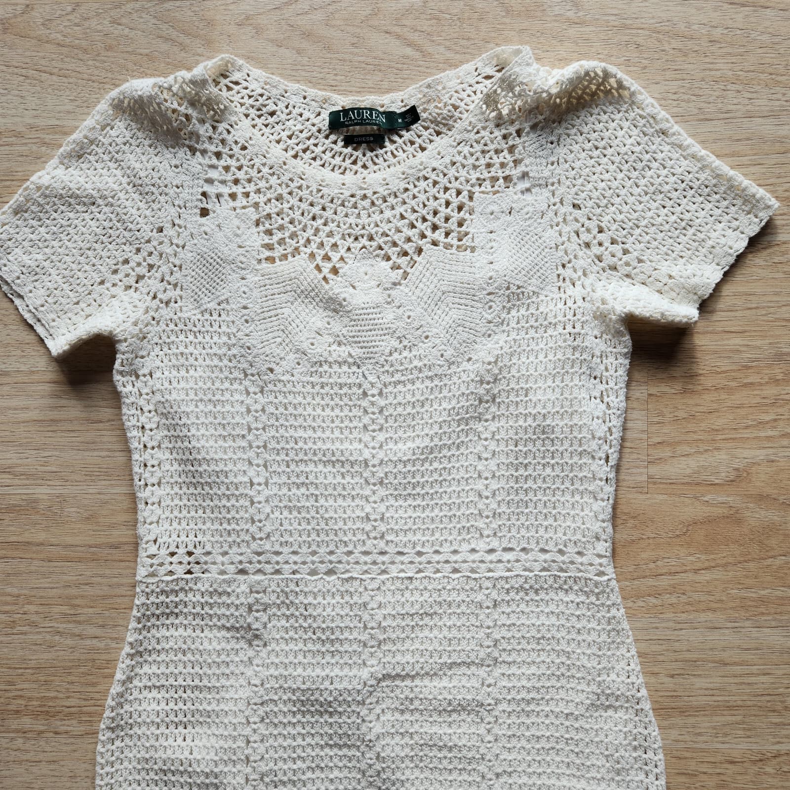 Lauren Ralph Lauren White Cotton Crochet Sheath Dress Lined Short Sleeve Sz.M - Thumbnail 10