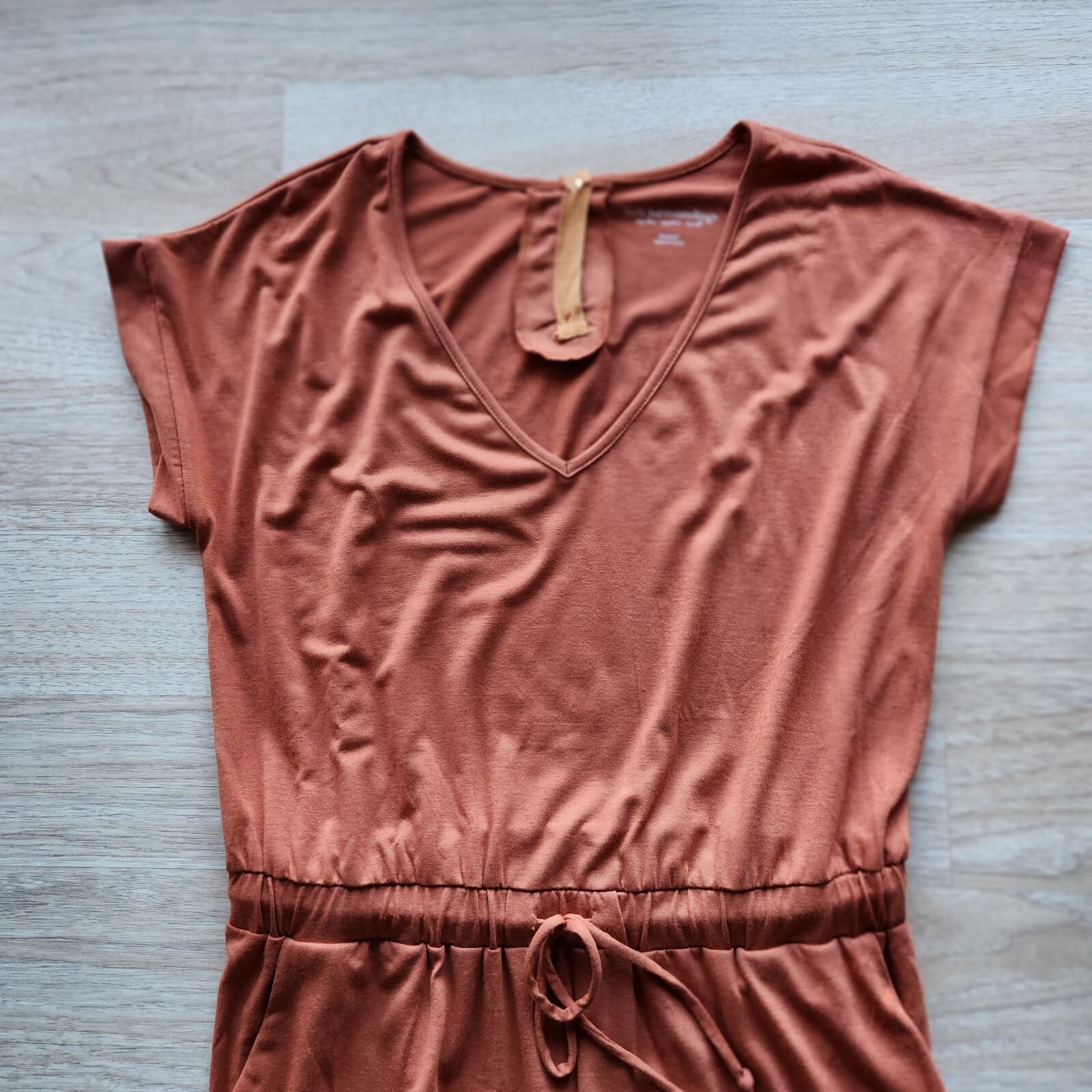 Soft Surroundings Roslyn Jumpsuit Short Sleeve V-Neck TieWaist Orange Brown Sz.M - Thumbnail 6
