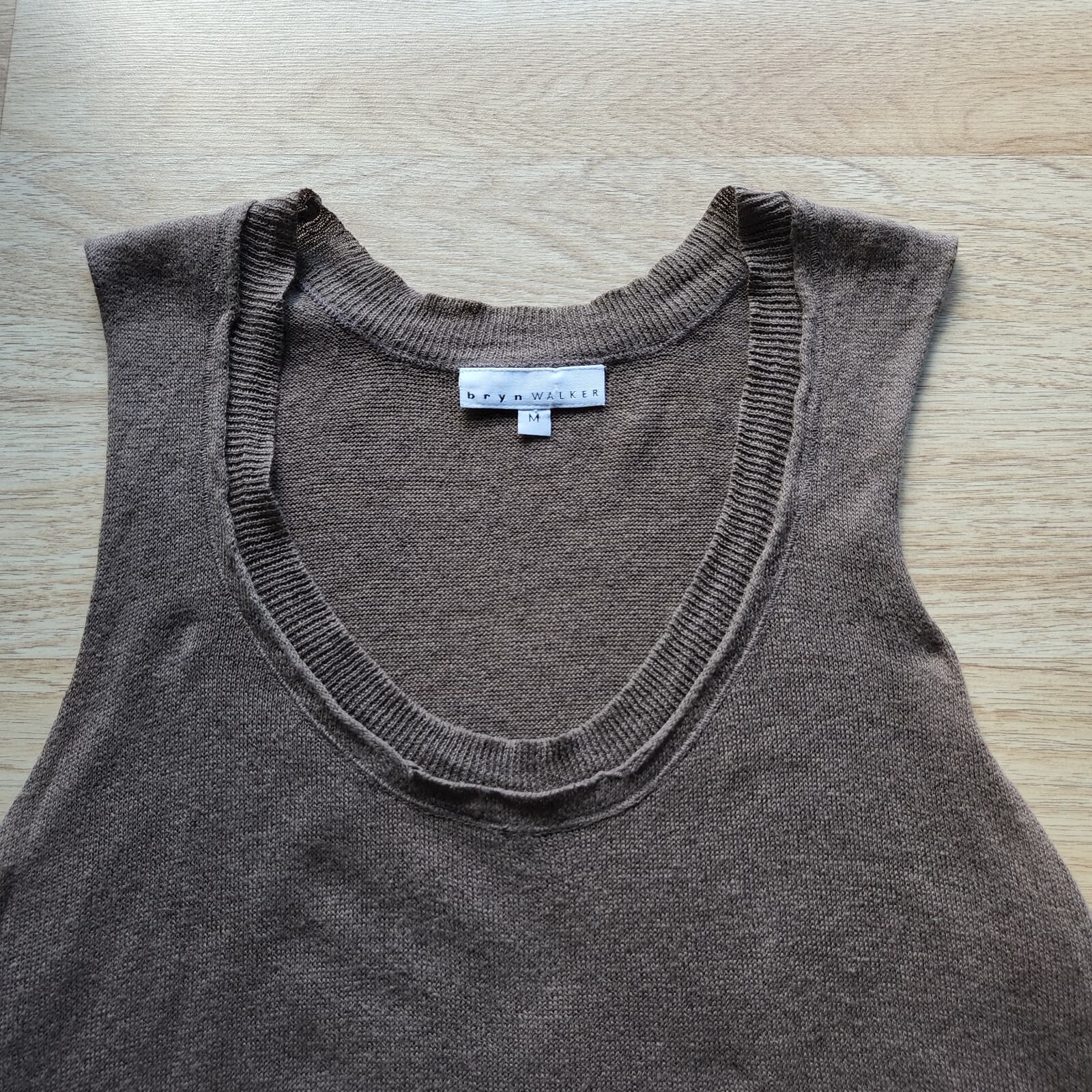 Bryn Walker Linen Cotton Blend Tunic Knit Top Sleeveless Scoopneck Brown Women M - Thumbnail 7