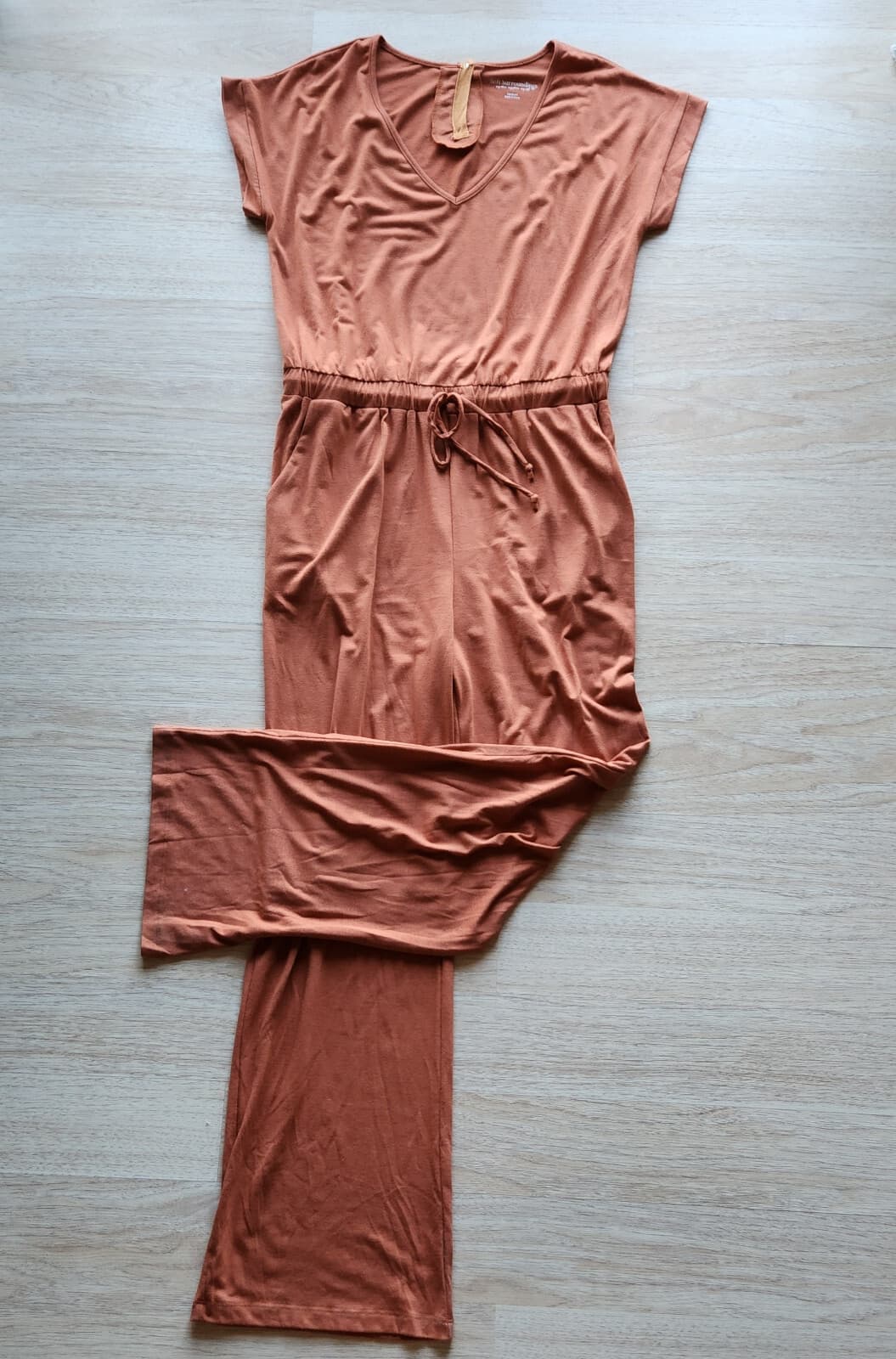 Soft Surroundings Roslyn Jumpsuit Short Sleeve V-Neck TieWaist Orange Brown Sz.M - Thumbnail 4