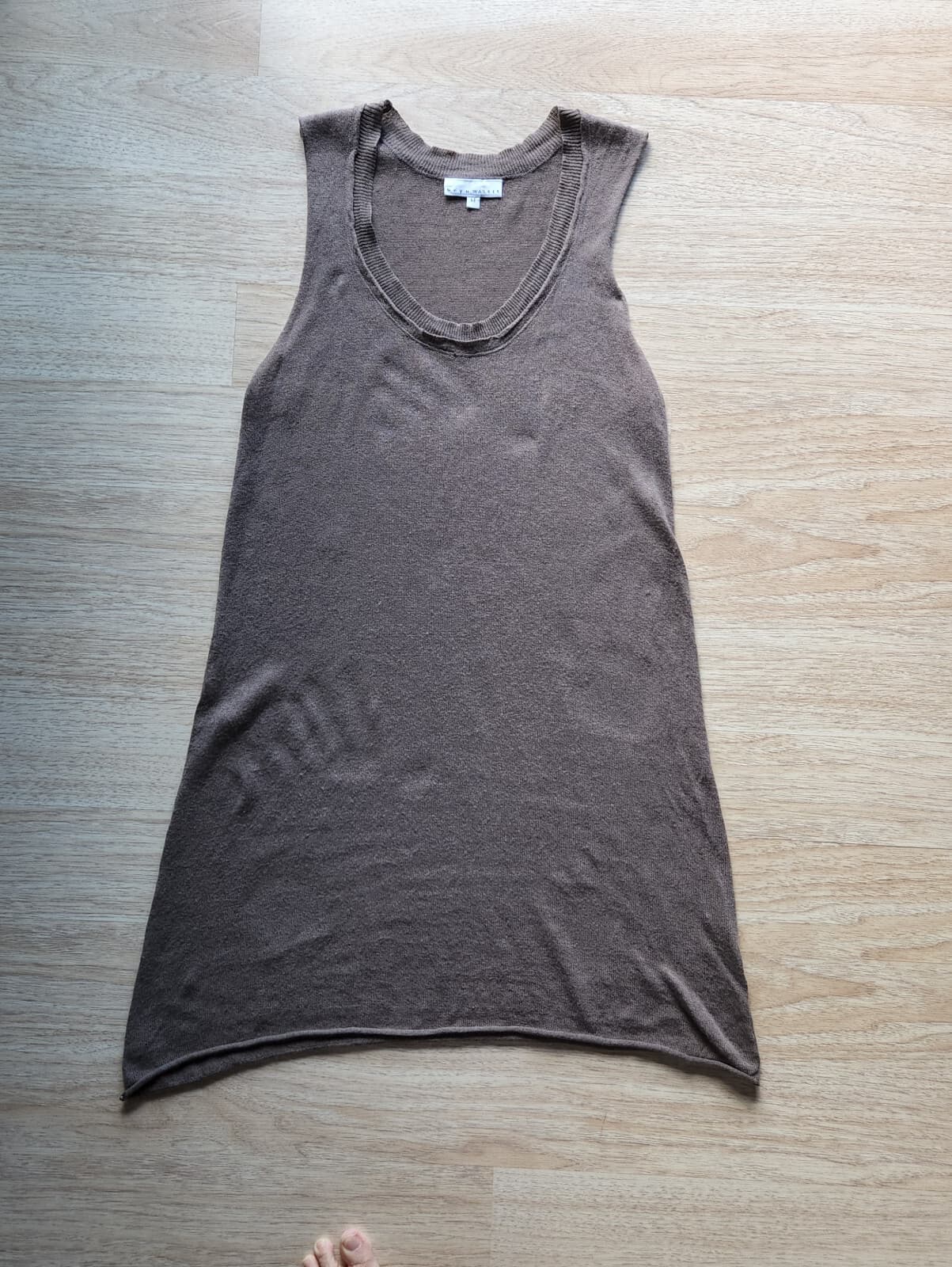 Bryn Walker Linen Cotton Blend Tunic Knit Top Sleeveless Scoopneck Brown Women M - Thumbnail 5