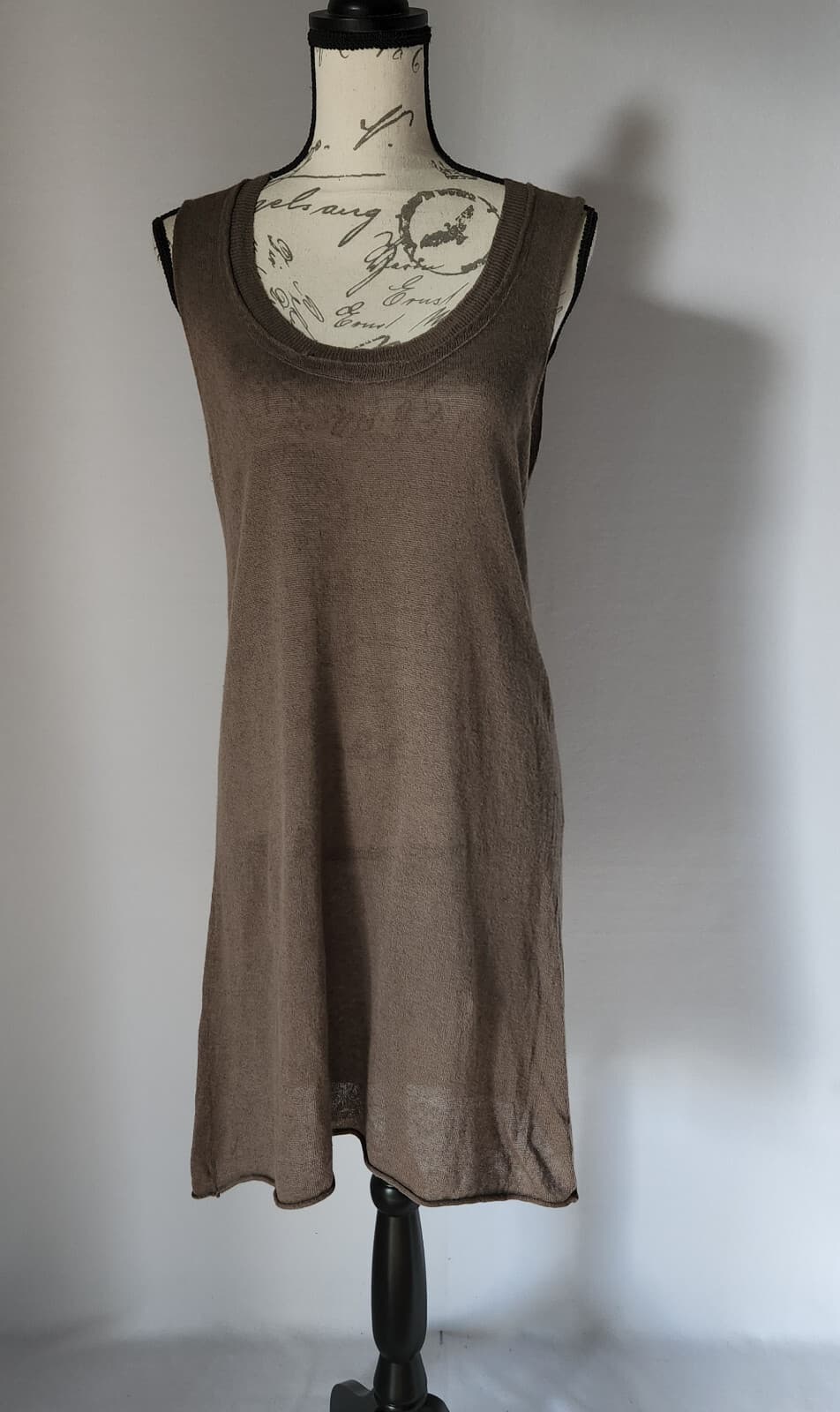 Bryn Walker Linen Cotton Blend Tunic Knit Top Sleeveless Scoopneck Brown Women M - Thumbnail 2