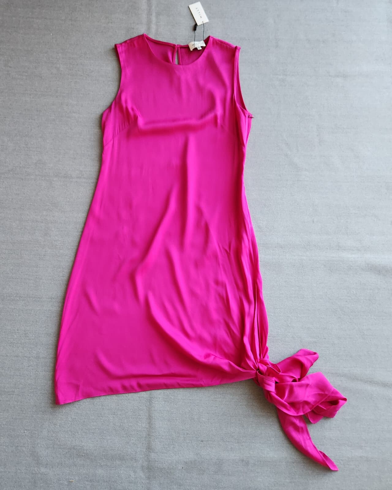 NWT MILLY Chiara Silk Shift Dress Asymmetric Tie-Hem Sleeveless Pink Magen Sz.6 - Thumbnail 9