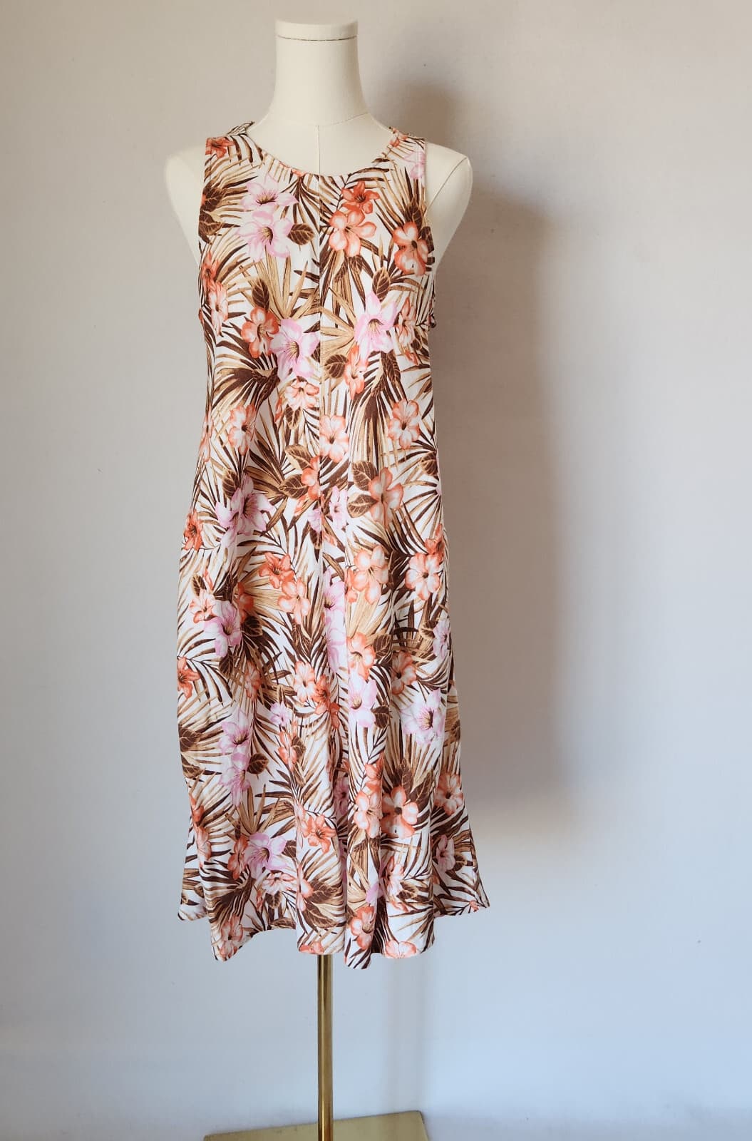 Lands' End Linen Tropical Floral Resort Dress Sleeveless Pocket Multicolor Sz.M - Thumbnail 2