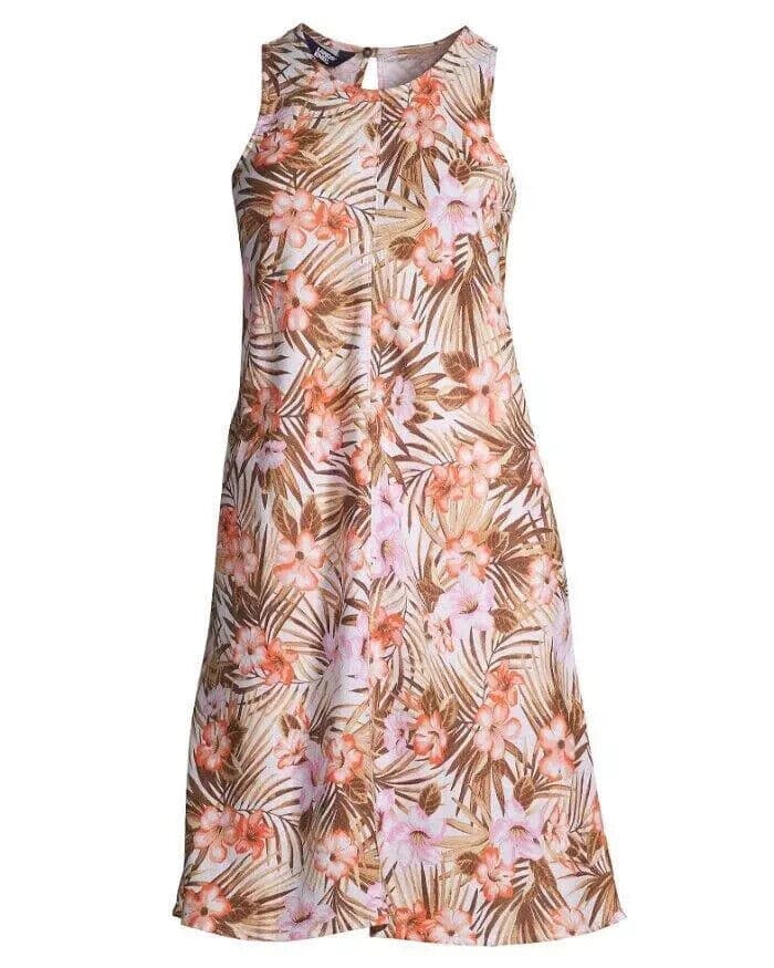 Lands' End Linen Tropical Floral Resort Dress Sleeveless Pocket Multicolor Sz.M - Thumbnail 3