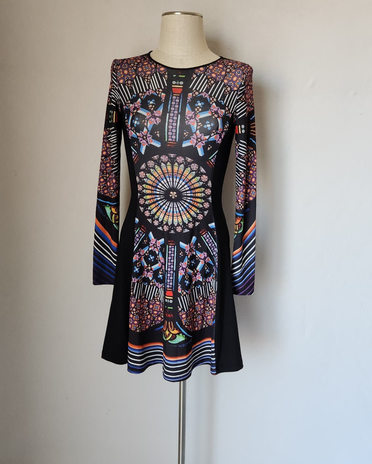 Clover Canyon Stained Glass Printed Mini Dress Long Sleeve Knit Multicolor Sz.XS - Thumbnail 2