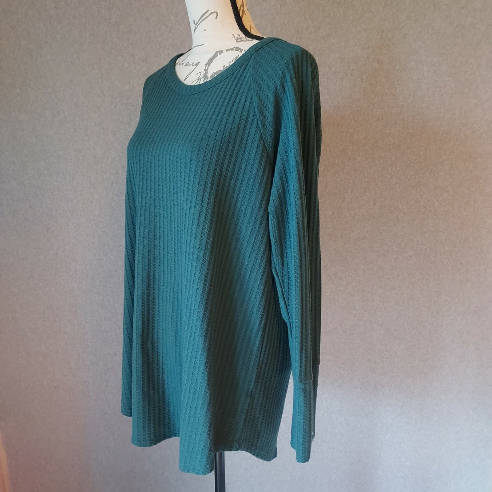 Chaser Waffle Knit Thermal Tunic Top Long Sleeve Scoop Neck Green Women XL - Thumbnail 7