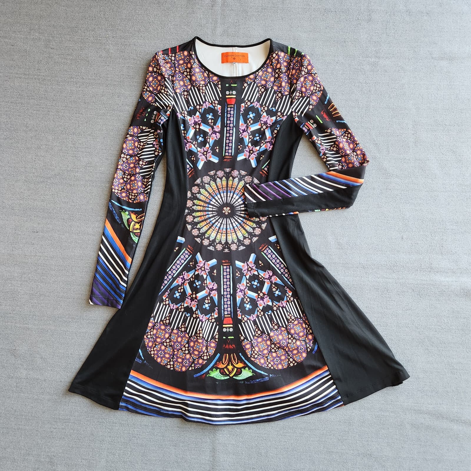 Clover Canyon Stained Glass Printed Mini Dress Long Sleeve Knit Multicolor Sz.XS - Thumbnail 5