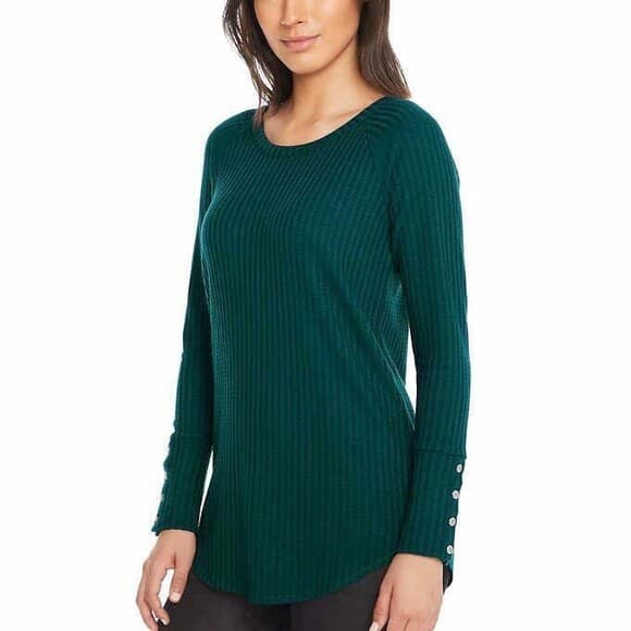 Chaser Waffle Knit Thermal Tunic Top Long Sleeve Scoop Neck Green Women XL - Thumbnail 6