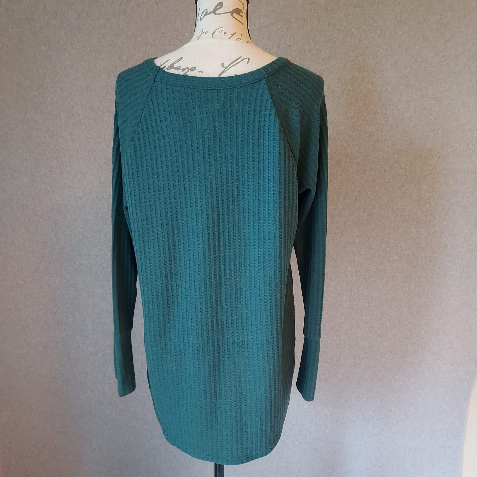 Chaser Waffle Knit Thermal Tunic Top Long Sleeve Scoop Neck Green Women XL - Thumbnail 8