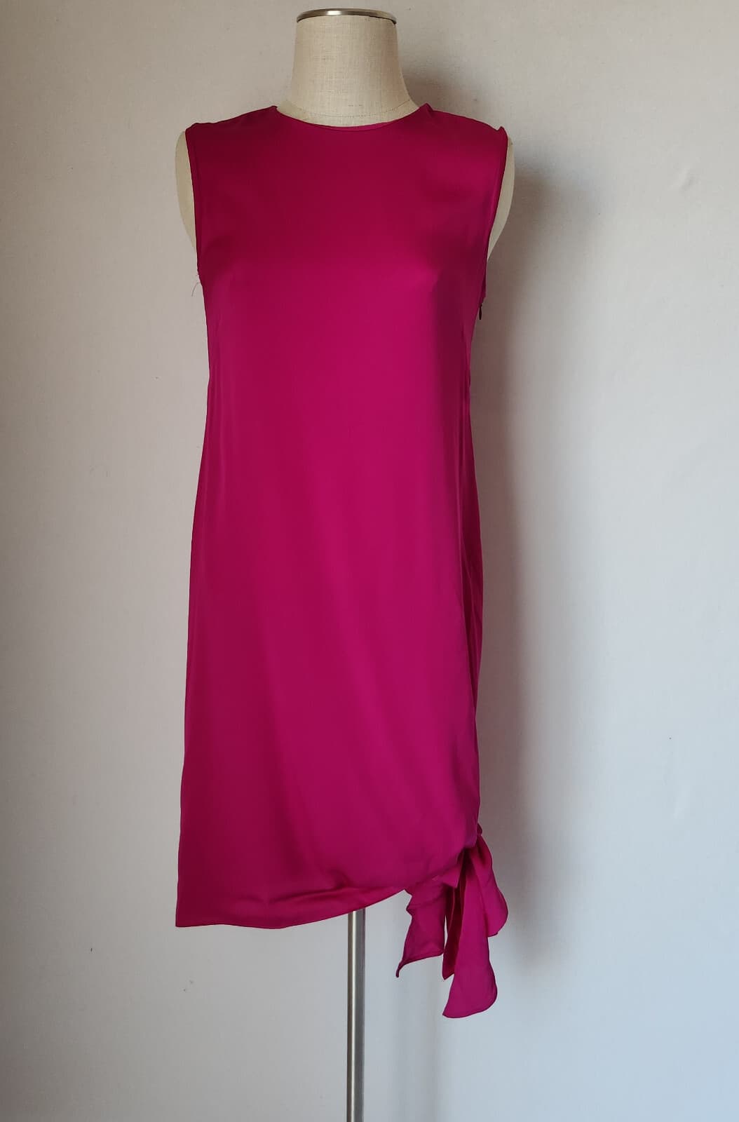 NWT MILLY Chiara Silk Shift Dress Asymmetric Tie-Hem Sleeveless Pink Magen Sz.6 - Thumbnail 4