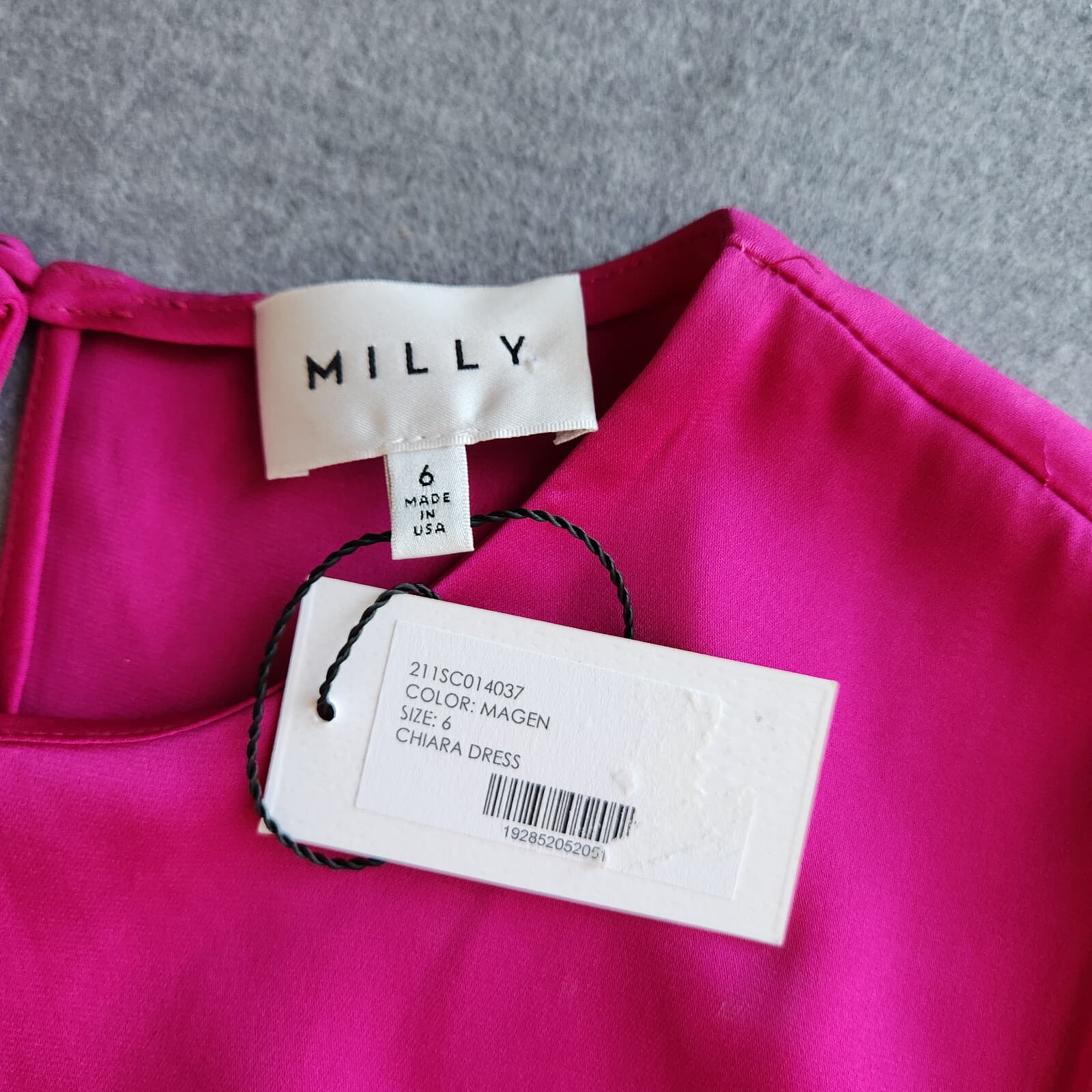 NWT MILLY Chiara Silk Shift Dress Asymmetric Tie-Hem Sleeveless Pink Magen Sz.6 - Thumbnail 10