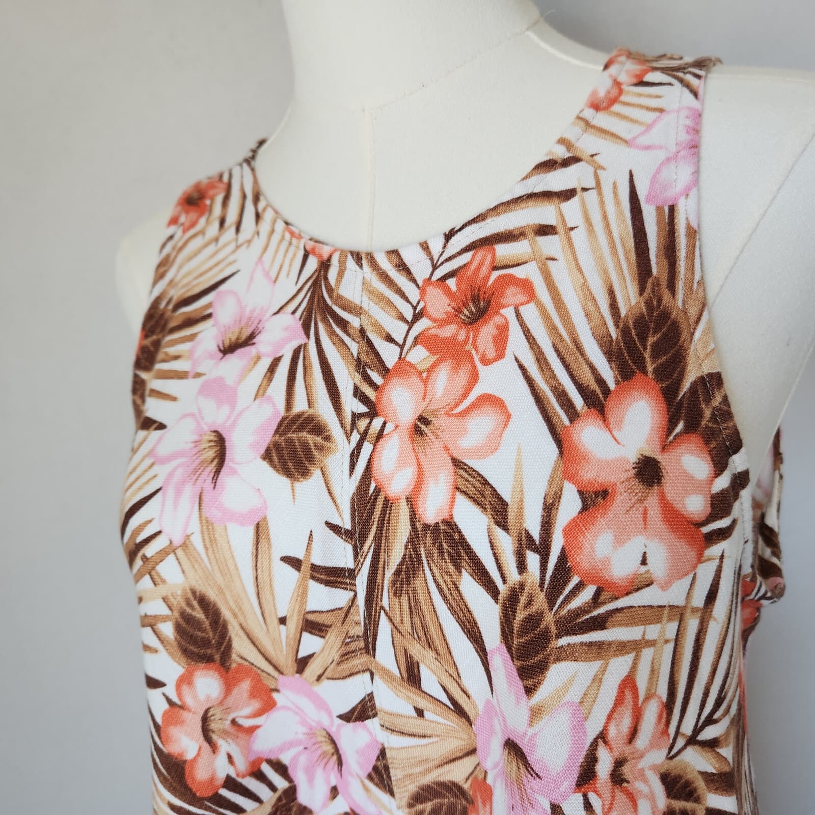 Lands' End Linen Tropical Floral Resort Dress Sleeveless Pocket Multicolor Sz.M - Thumbnail 4