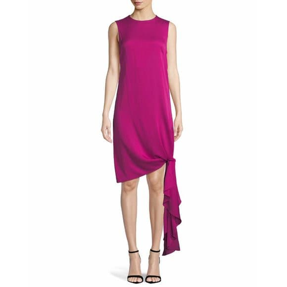 NWT MILLY Chiara Silk Shift Dress Asymmetric Tie-Hem Sleeveless Pink Magen Sz.6 - Thumbnail 2