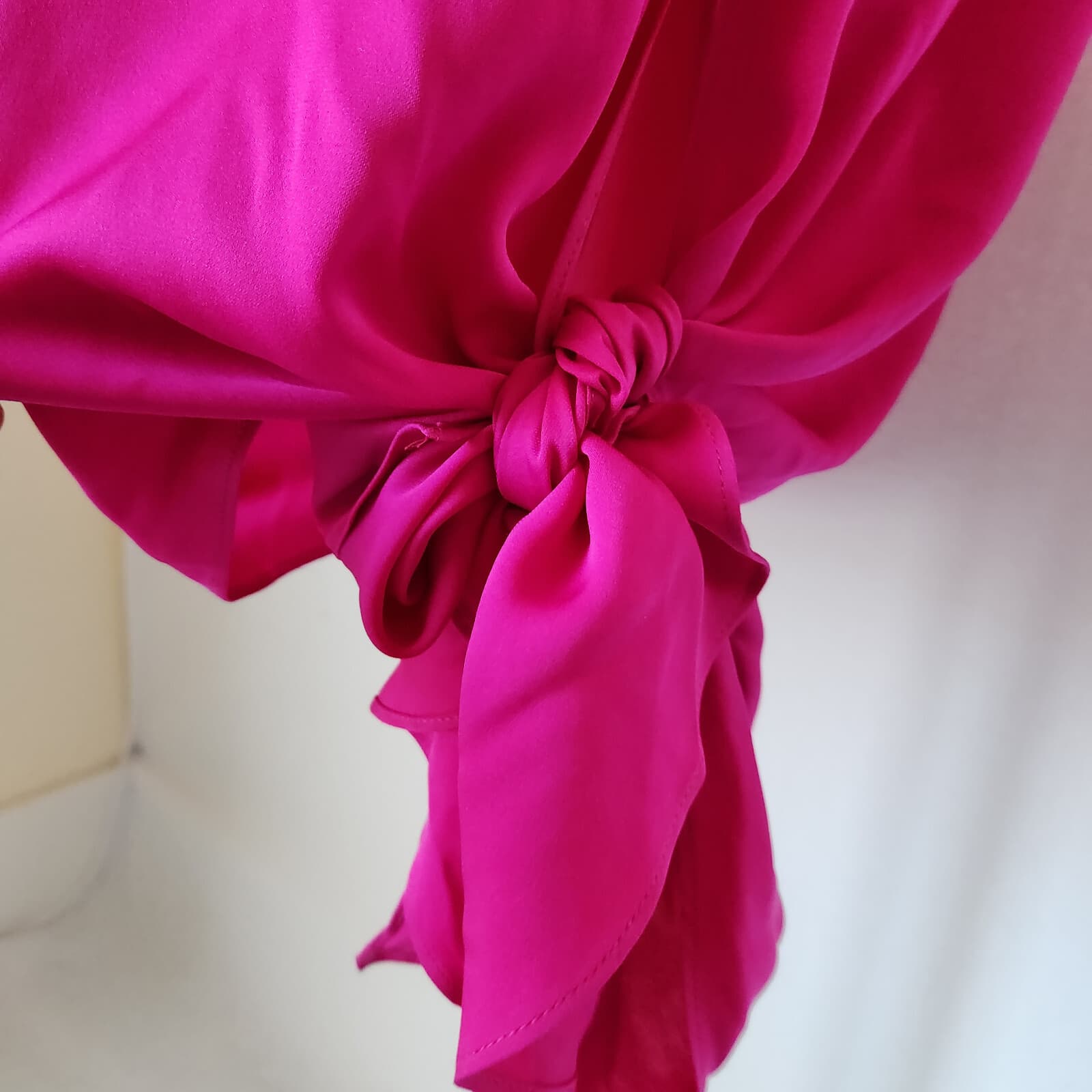 NWT MILLY Chiara Silk Shift Dress Asymmetric Tie-Hem Sleeveless Pink Magen Sz.6 - Thumbnail 6