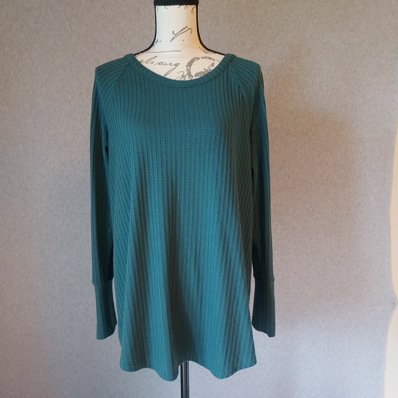 Chaser Waffle Knit Thermal Tunic Top Long Sleeve Scoop Neck Green Women XL - Thumbnail 4