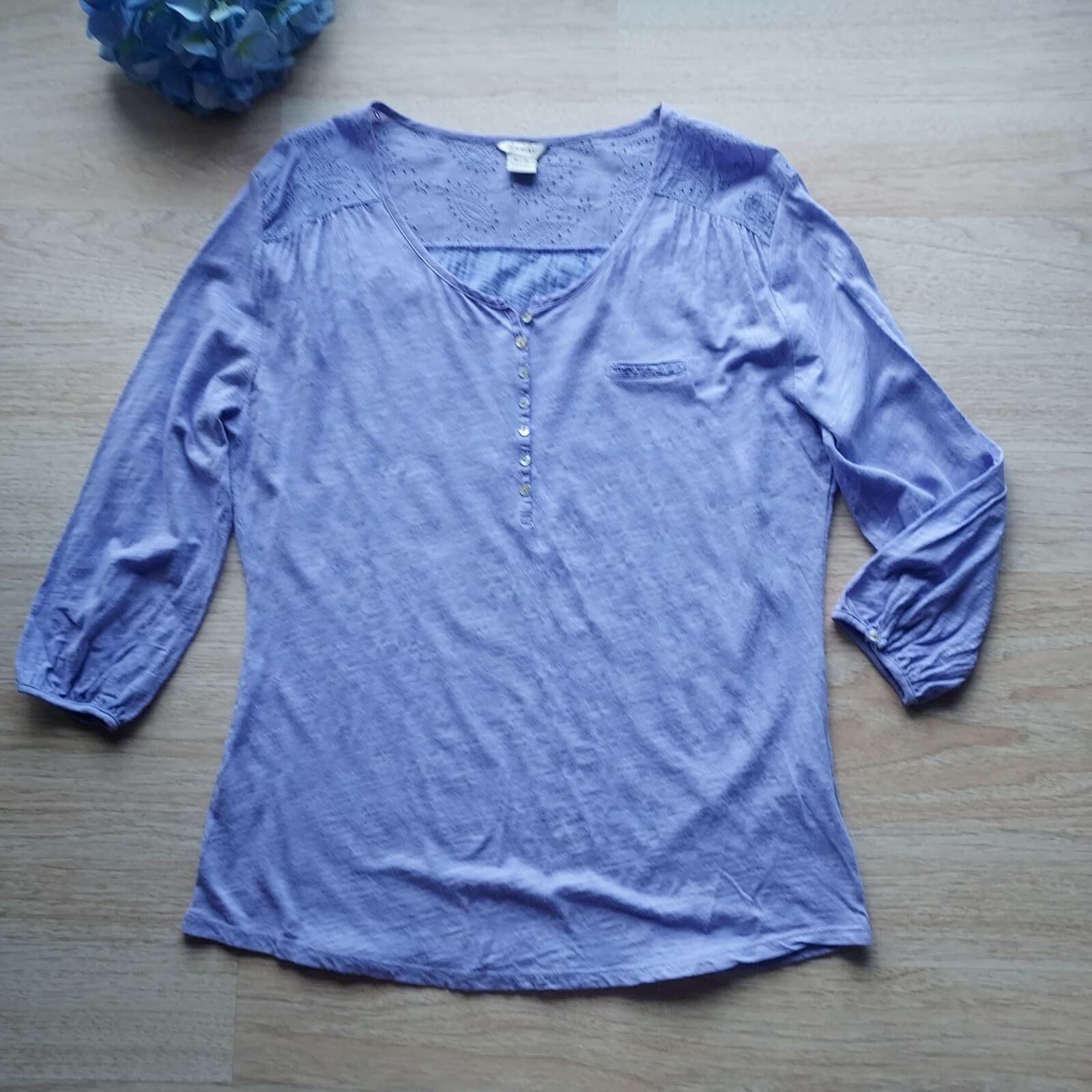 ARIAT Knit-Lace Tunic Top 3/4 Sleeve 1/4 Button Purple Cotton Blend Women XL - Thumbnail 5