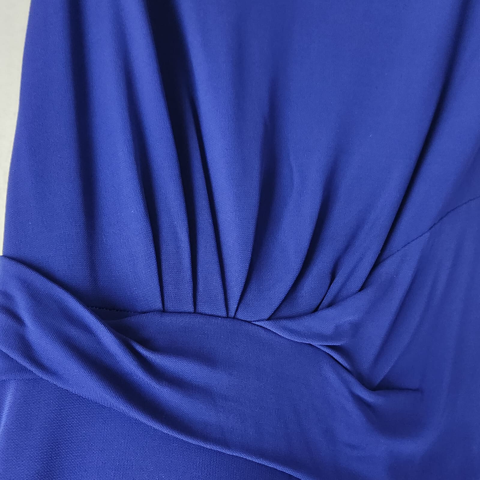 ST. JOHN Asymmetrical Ruched Maxi Evening Dress Sleeveless Jersey Blue Sz.12 - Thumbnail 7