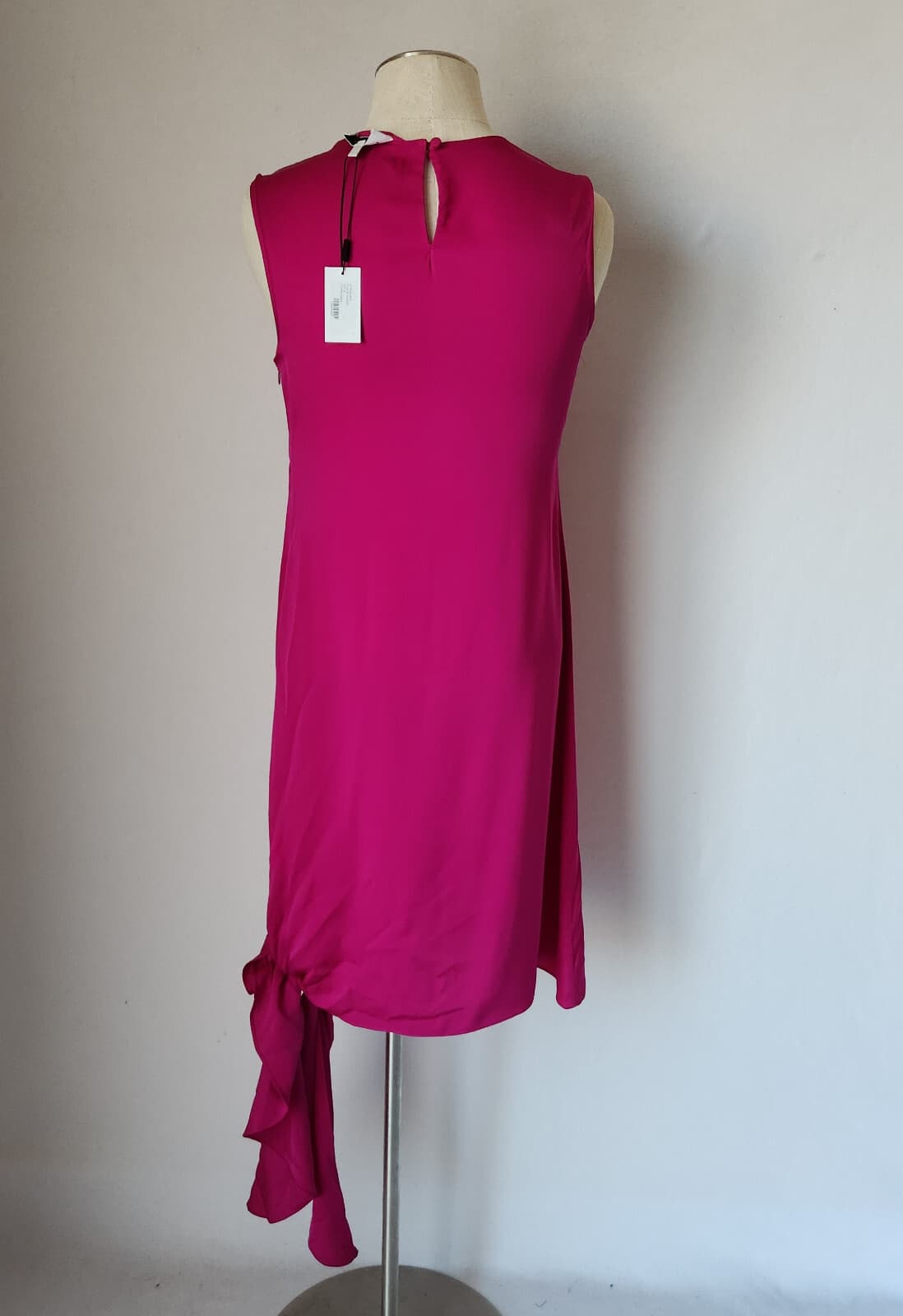 NWT MILLY Chiara Silk Shift Dress Asymmetric Tie-Hem Sleeveless Pink Magen Sz.6 - Thumbnail 8