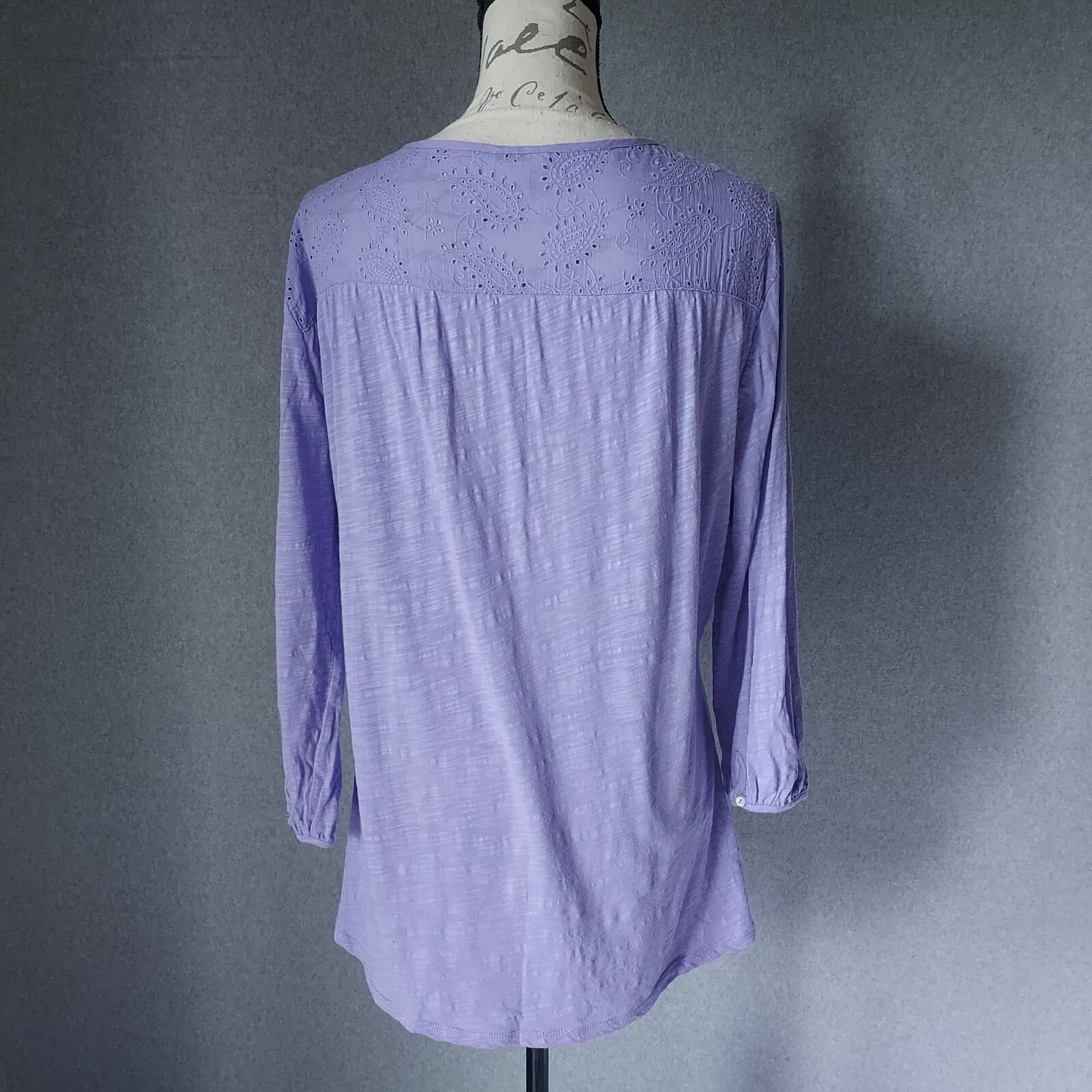 ARIAT Knit-Lace Tunic Top 3/4 Sleeve 1/4 Button Purple Cotton Blend Women XL - Thumbnail 4