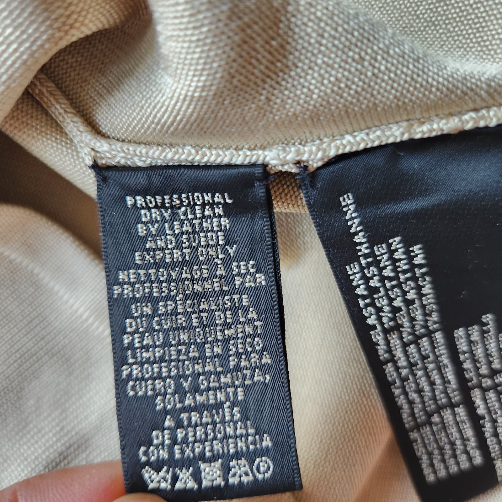 Ralph Lauren Black Label Silk Leather Trim Top Crew-Neck 3/4 Sleeve Beige Sz.S - Thumbnail 11