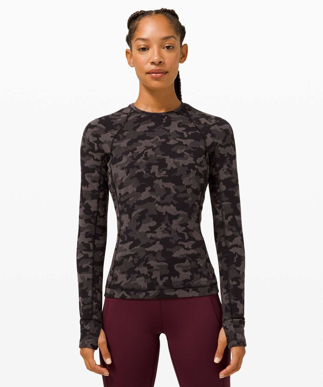 Lululemon Runderful Long Sleeve Heritage Camo Jacquard Black Lunar Rock Womens 4 - Thumbnail 2