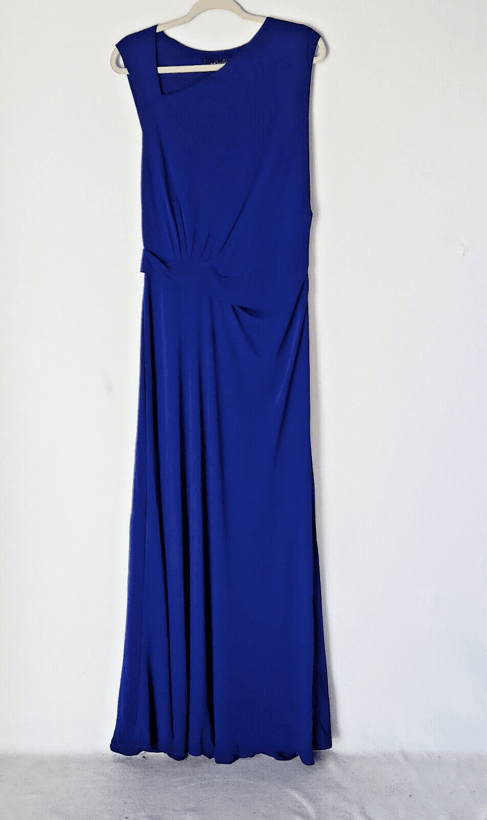 ST. JOHN Asymmetrical Ruched Maxi Evening Dress Sleeveless Jersey Blue Sz.12 - Thumbnail 4