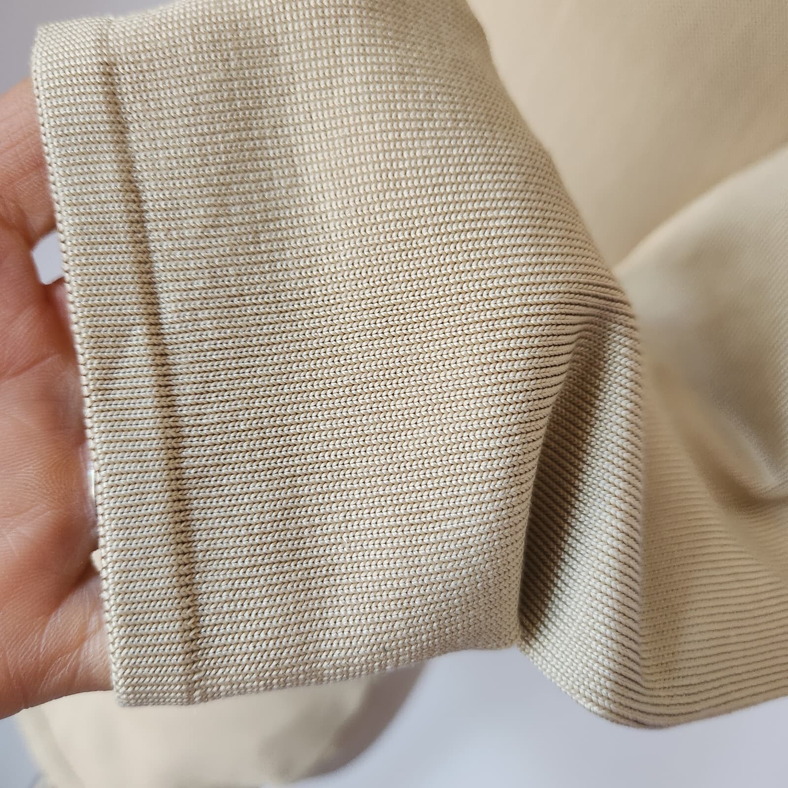 Ralph Lauren Black Label Silk Leather Trim Top Crew-Neck 3/4 Sleeve Beige Sz.S - Thumbnail 5
