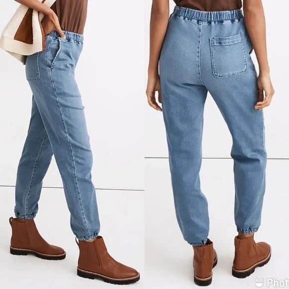 NWT Madewell Sweatpant Jogger Jeans Slouchy Relaxed Elastic Waist Blue Women XXL - Thumbnail 2