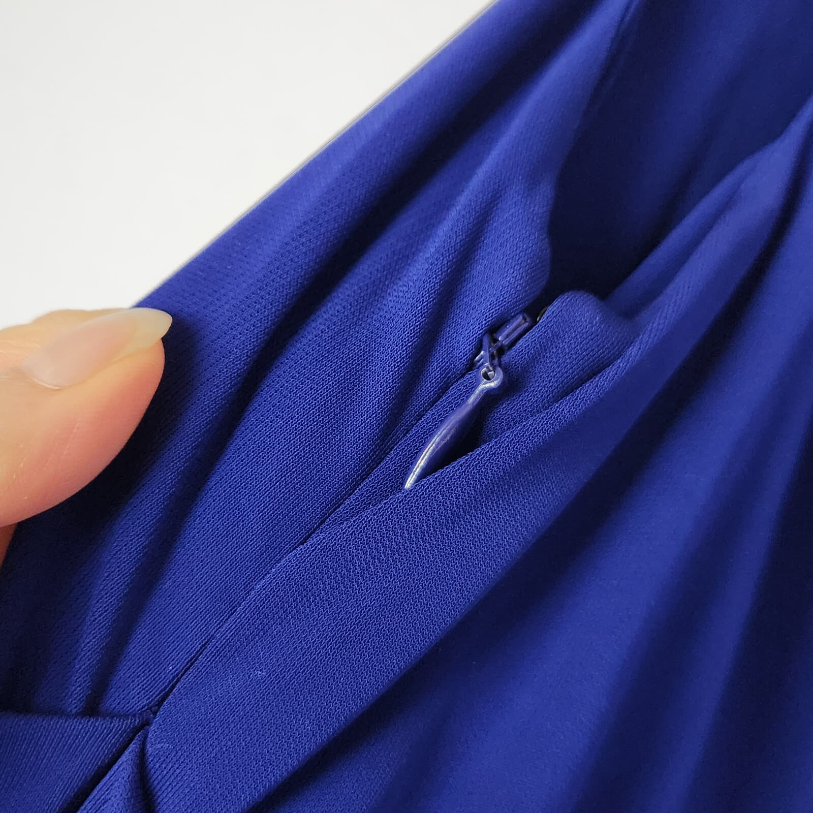 ST. JOHN Asymmetrical Ruched Maxi Evening Dress Sleeveless Jersey Blue Sz.12 - Thumbnail 10