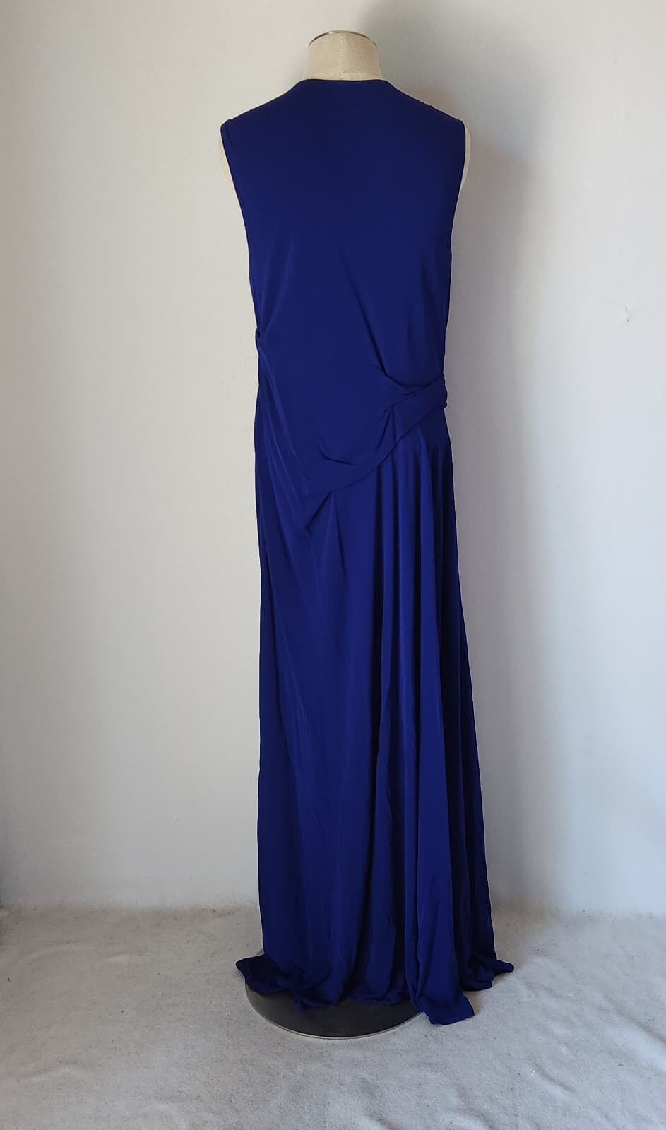 ST. JOHN Asymmetrical Ruched Maxi Evening Dress Sleeveless Jersey Blue Sz.12 - Thumbnail 9