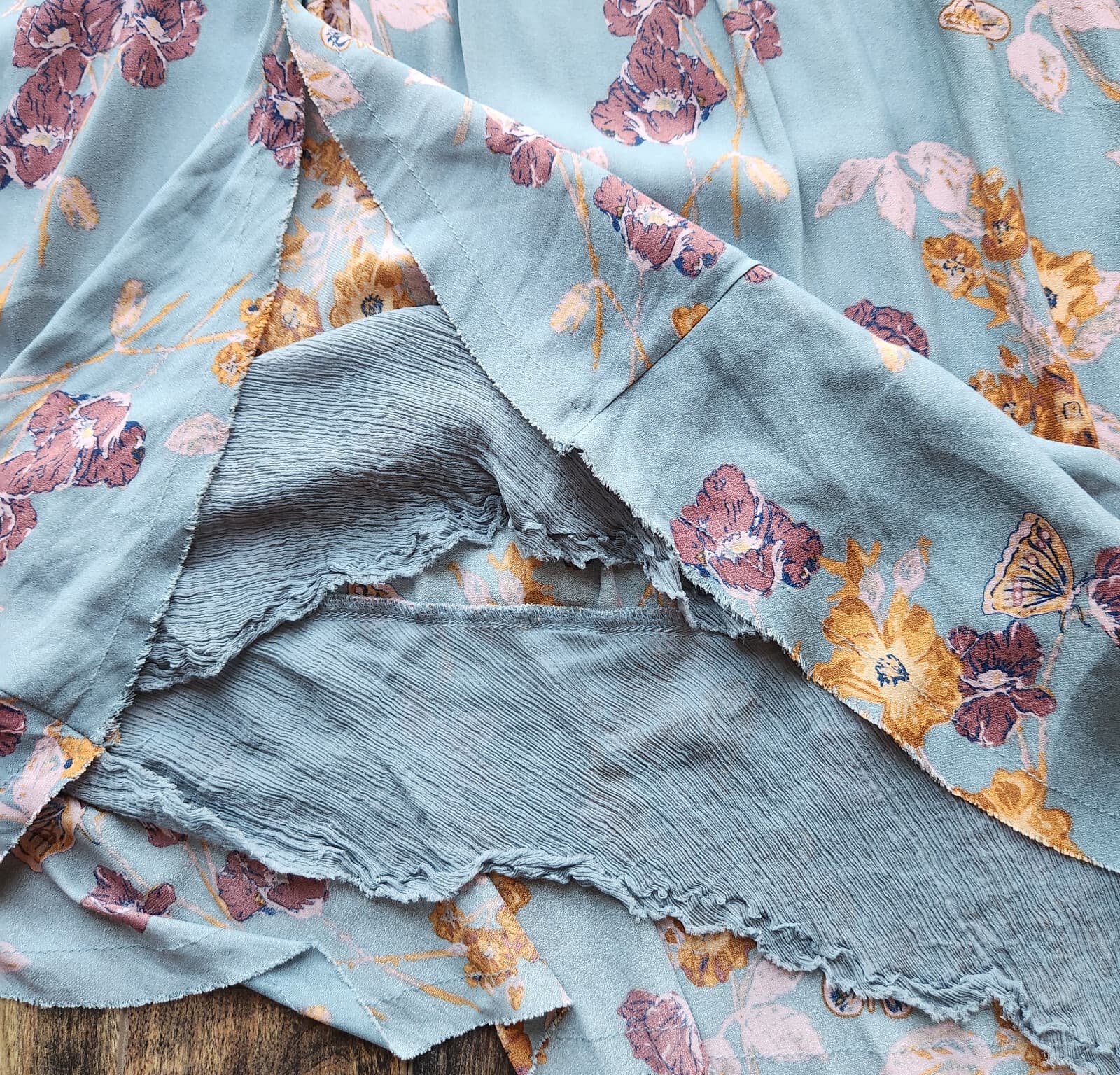 Free People M So Fine Smocked Butterfly Floral Hippie Tunic Blouse Long Sleeve M - Thumbnail 10