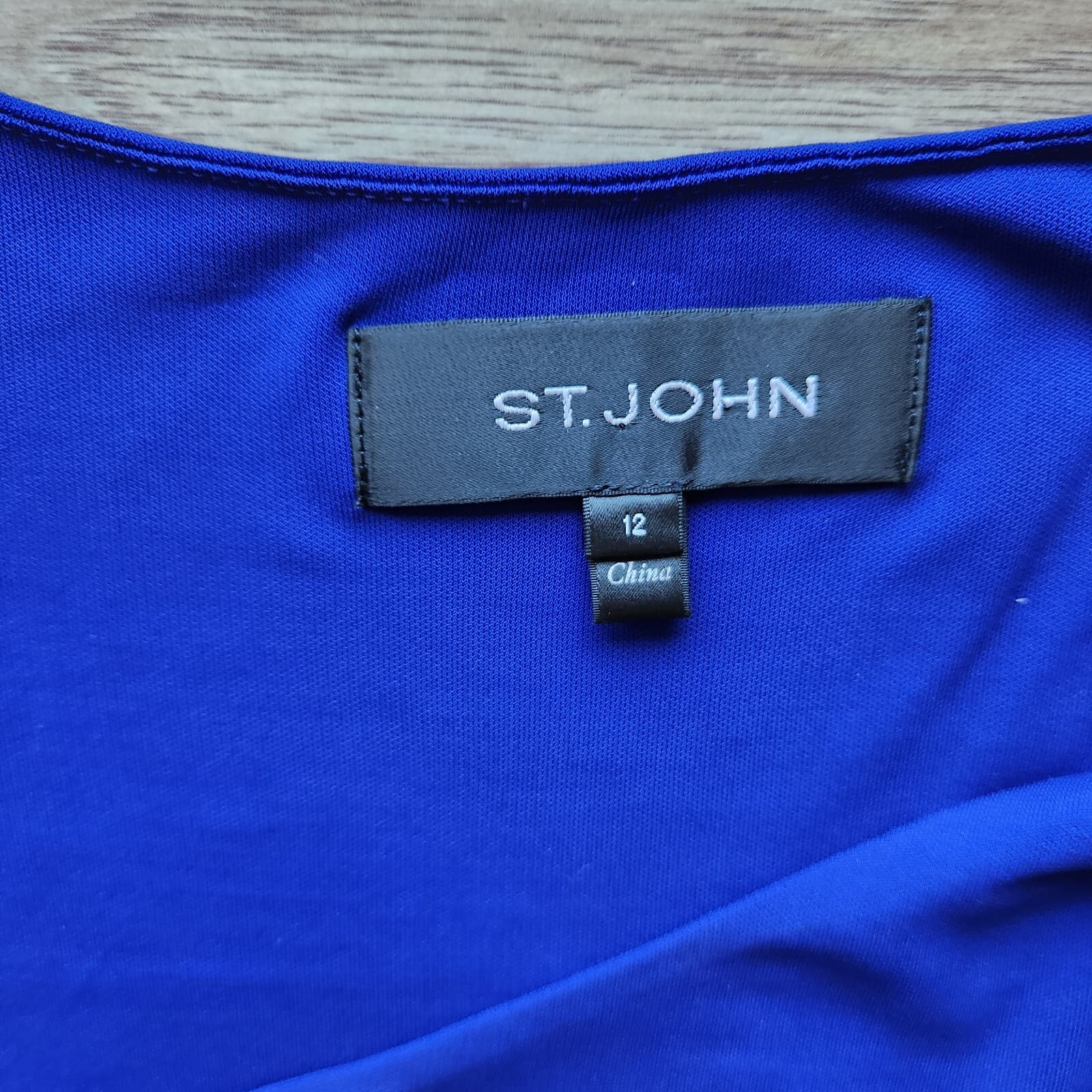 ST. JOHN Asymmetrical Ruched Maxi Evening Dress Sleeveless Jersey Blue Sz.12 - Thumbnail 11