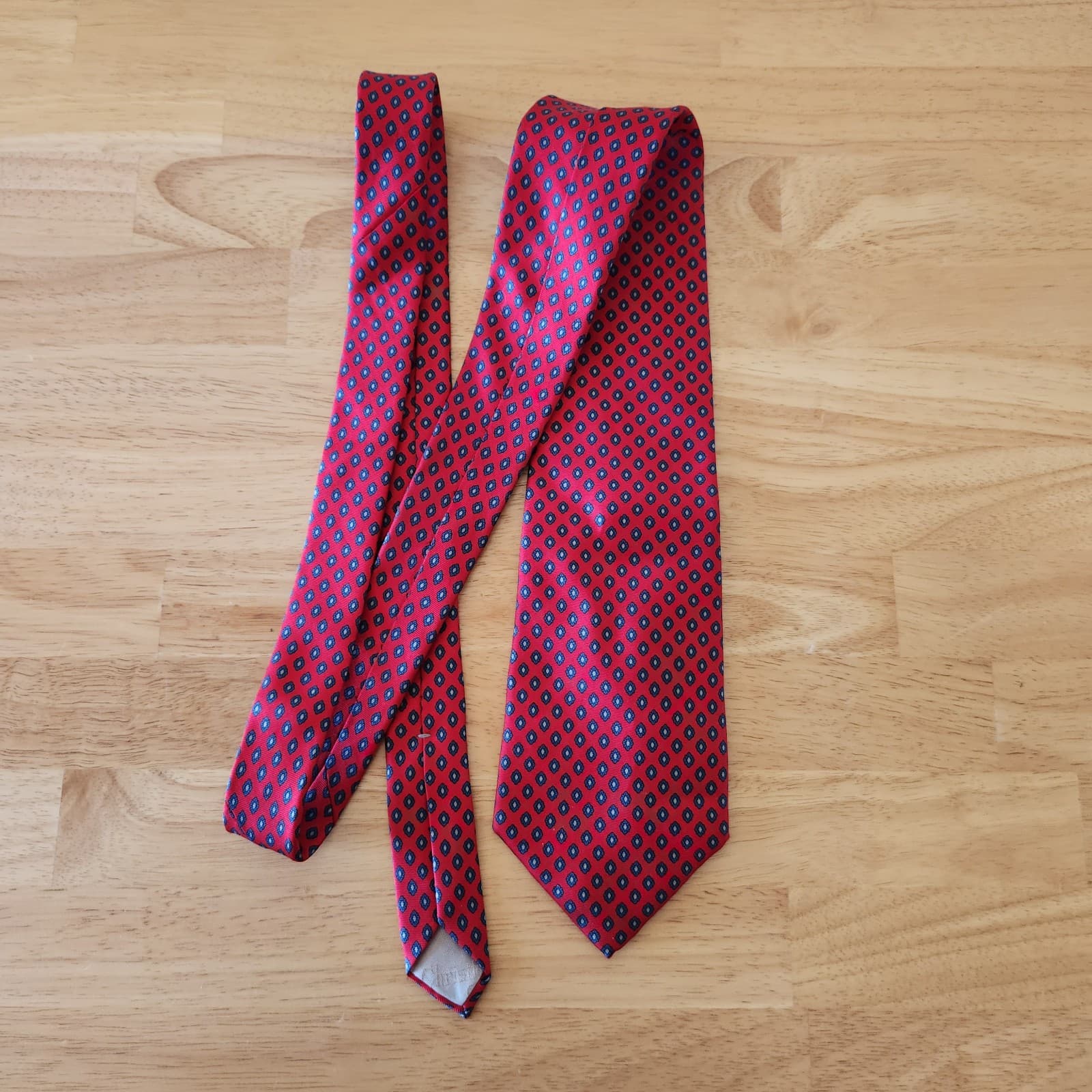 Vintage Christian Dior Made in USA 100% Italian Silk Diamond Neck-Tie Blue Red - Thumbnail 3