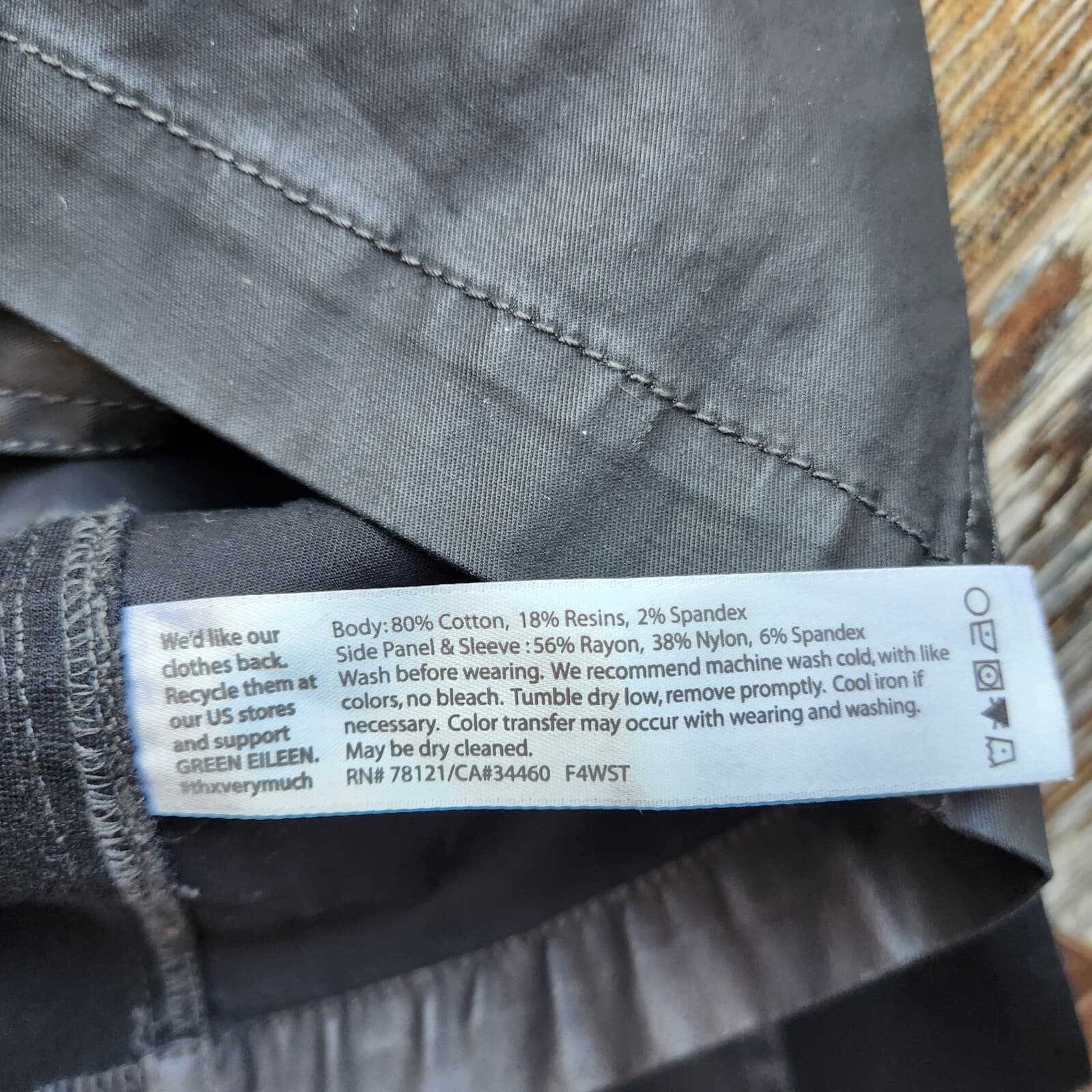 EILEEN FISHER Moto Jacket Asymmetrical-Zip Coated Cotton Resins Stretch Black XS - Thumbnail 8