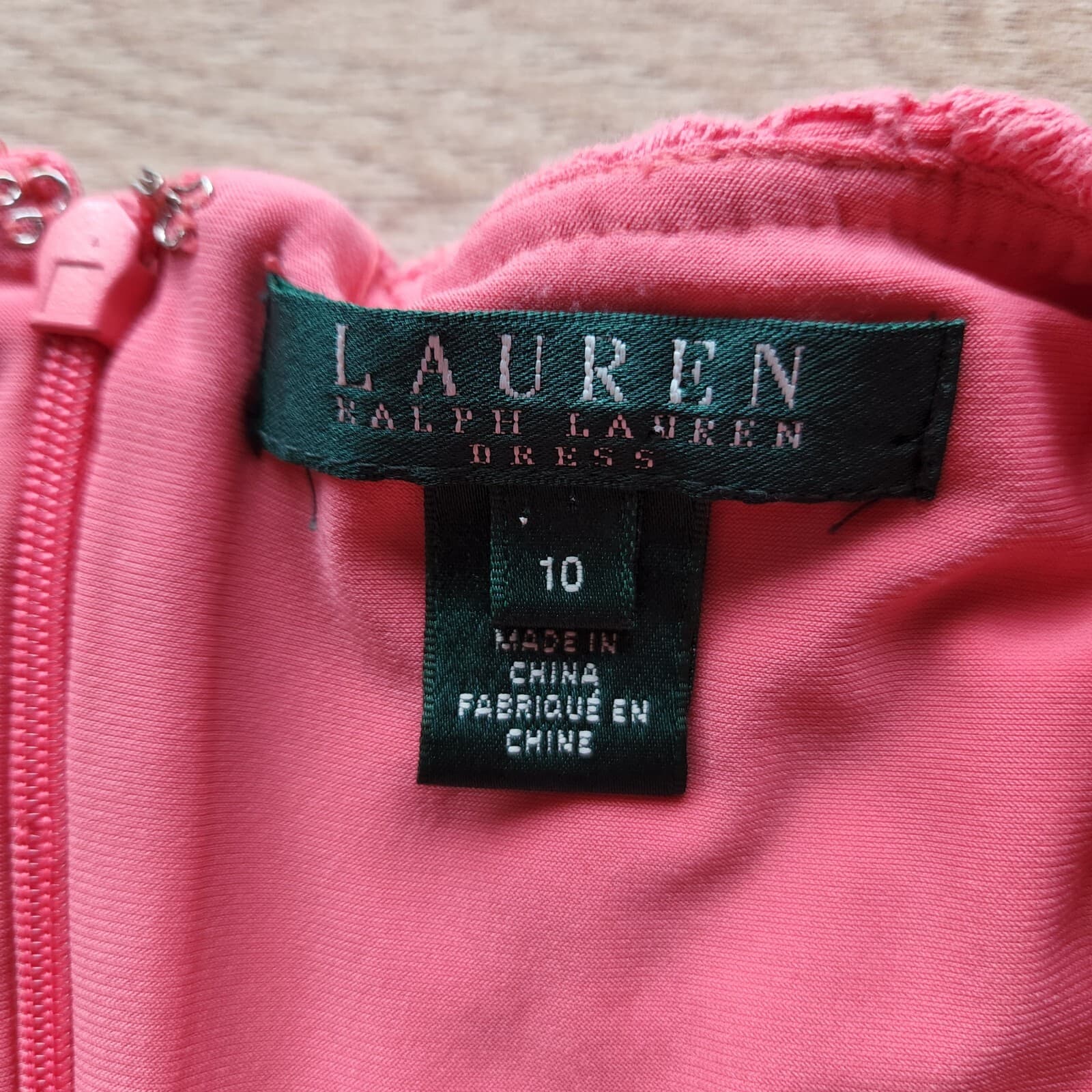 Lauren Ralph Lauren Pink Lace Sheath Dress Cap-Sleeve Zip 100% Cotton Women 10 - Thumbnail 8