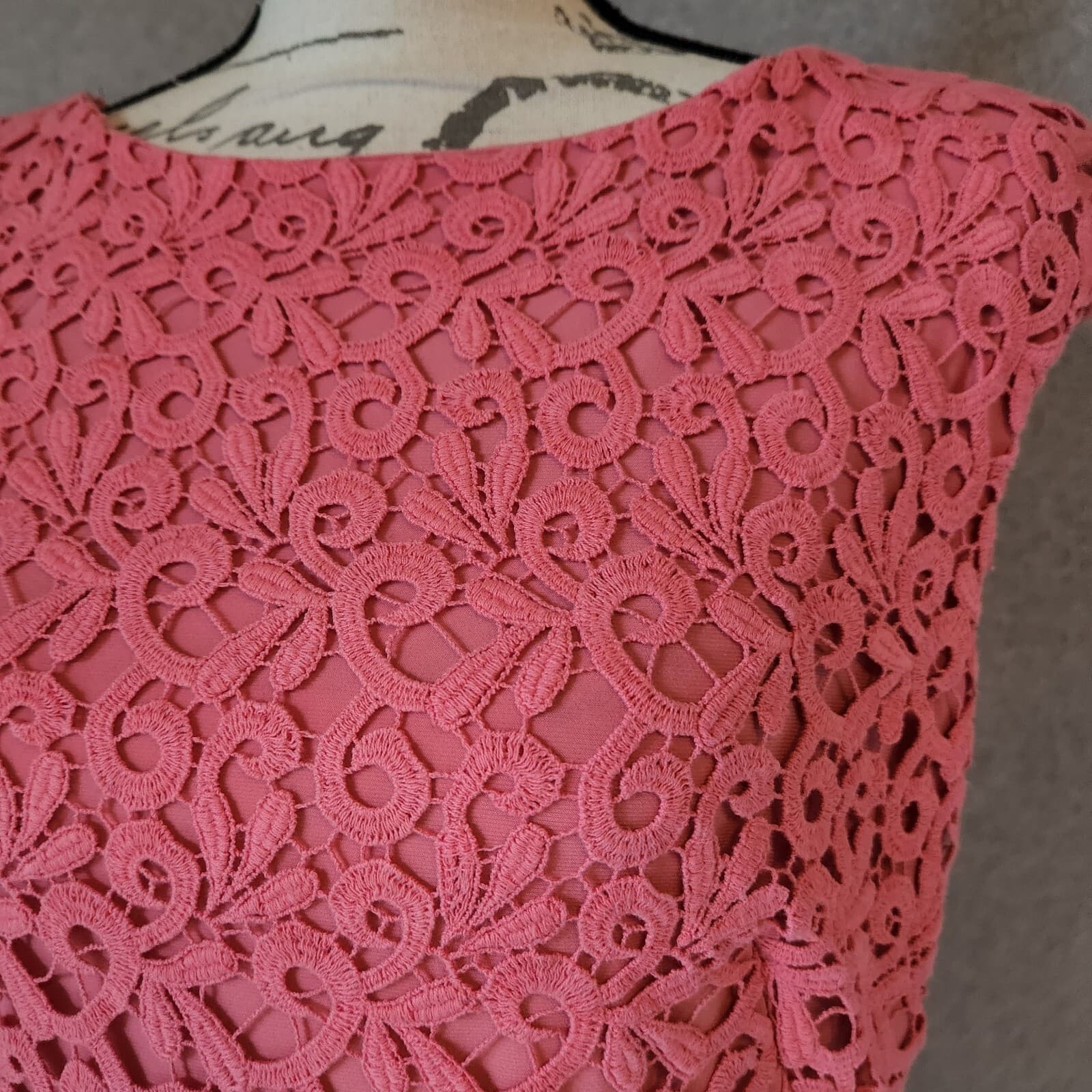 Lauren Ralph Lauren Pink Lace Sheath Dress Cap-Sleeve Zip 100% Cotton Women 10 - Thumbnail 3