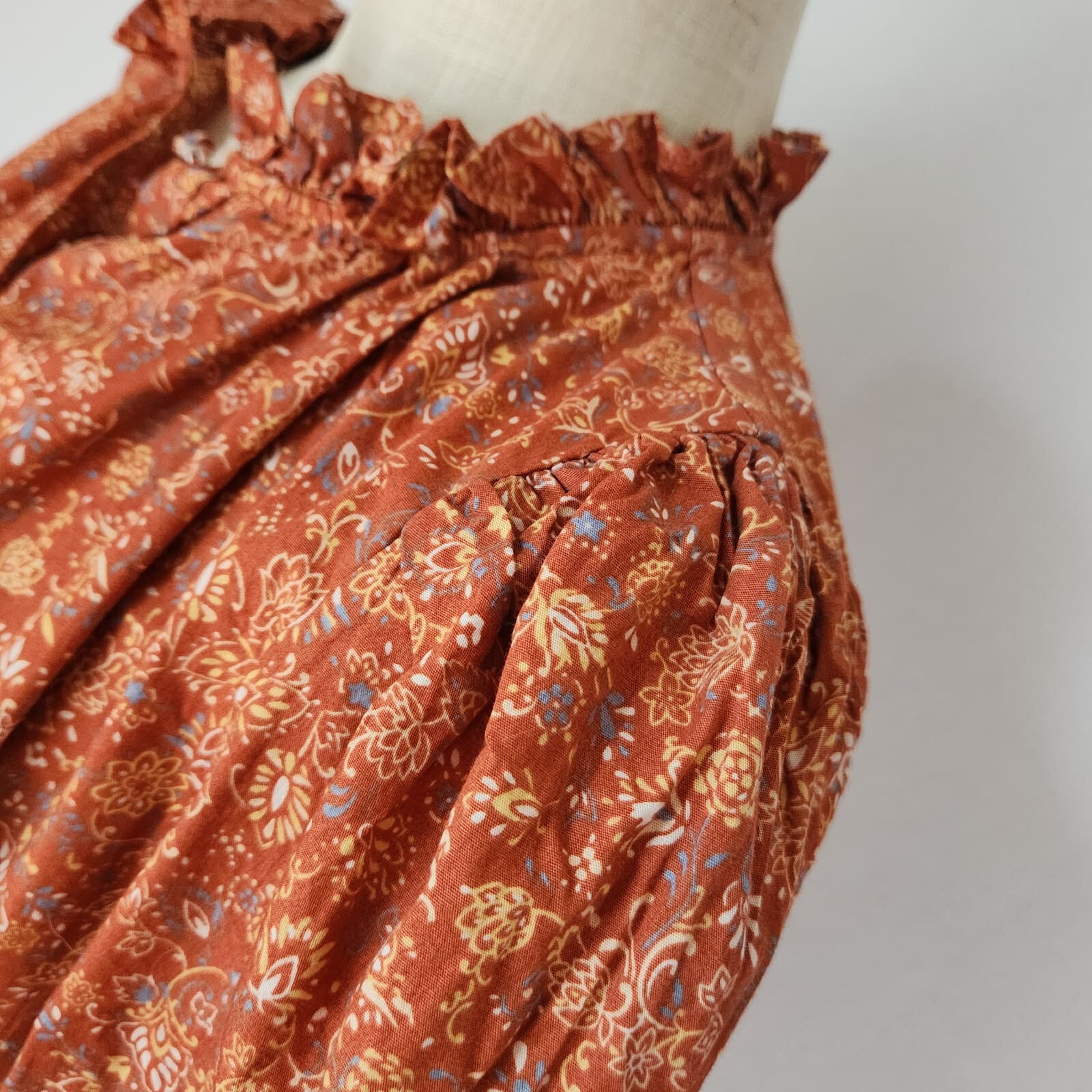 House of Harlow 1960 Nicole Richie Josepha Floral Blouse Long Sleeve Rust Sz.M - Thumbnail 6
