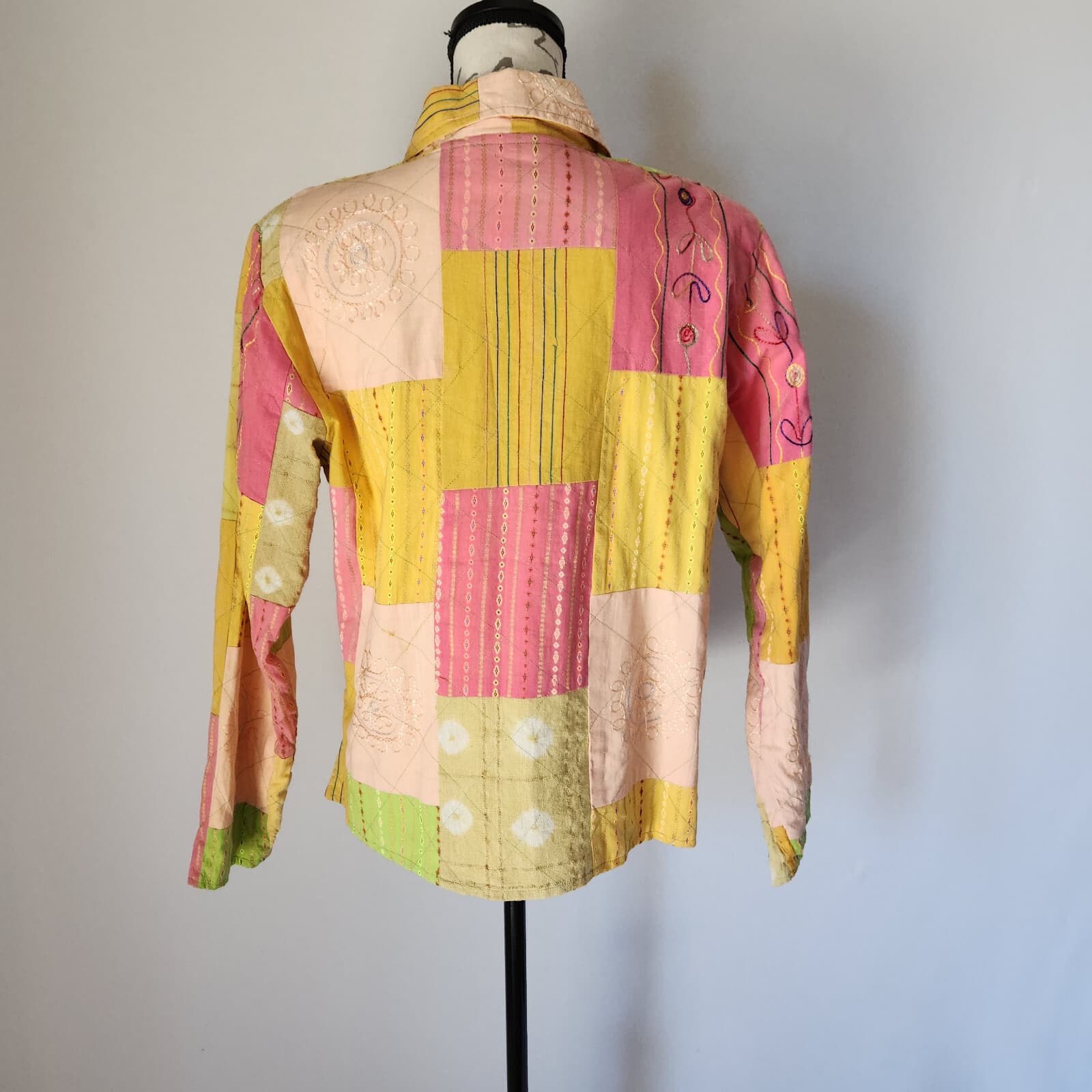 Vintage April Cornell Embroidered Patchwork Jacket Button Lined Multicolor Sz.M - Thumbnail 5