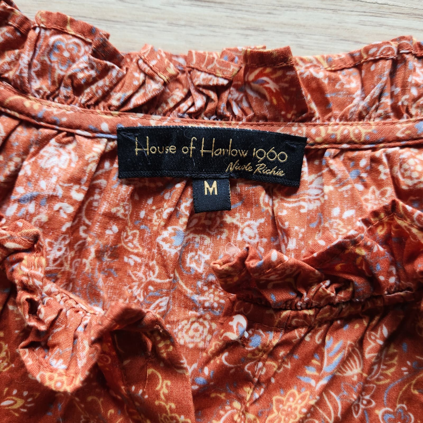House of Harlow 1960 Nicole Richie Josepha Floral Blouse Long Sleeve Rust Sz.M - Thumbnail 10