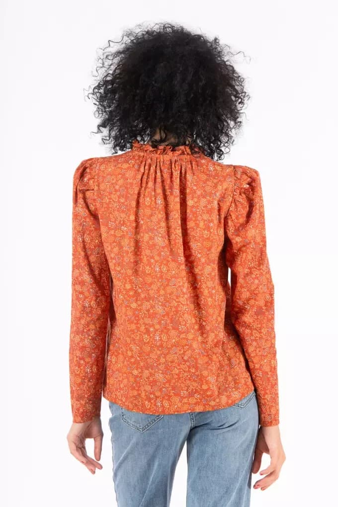 House of Harlow 1960 Nicole Richie Josepha Floral Blouse Long Sleeve Rust Sz.M - Thumbnail 8