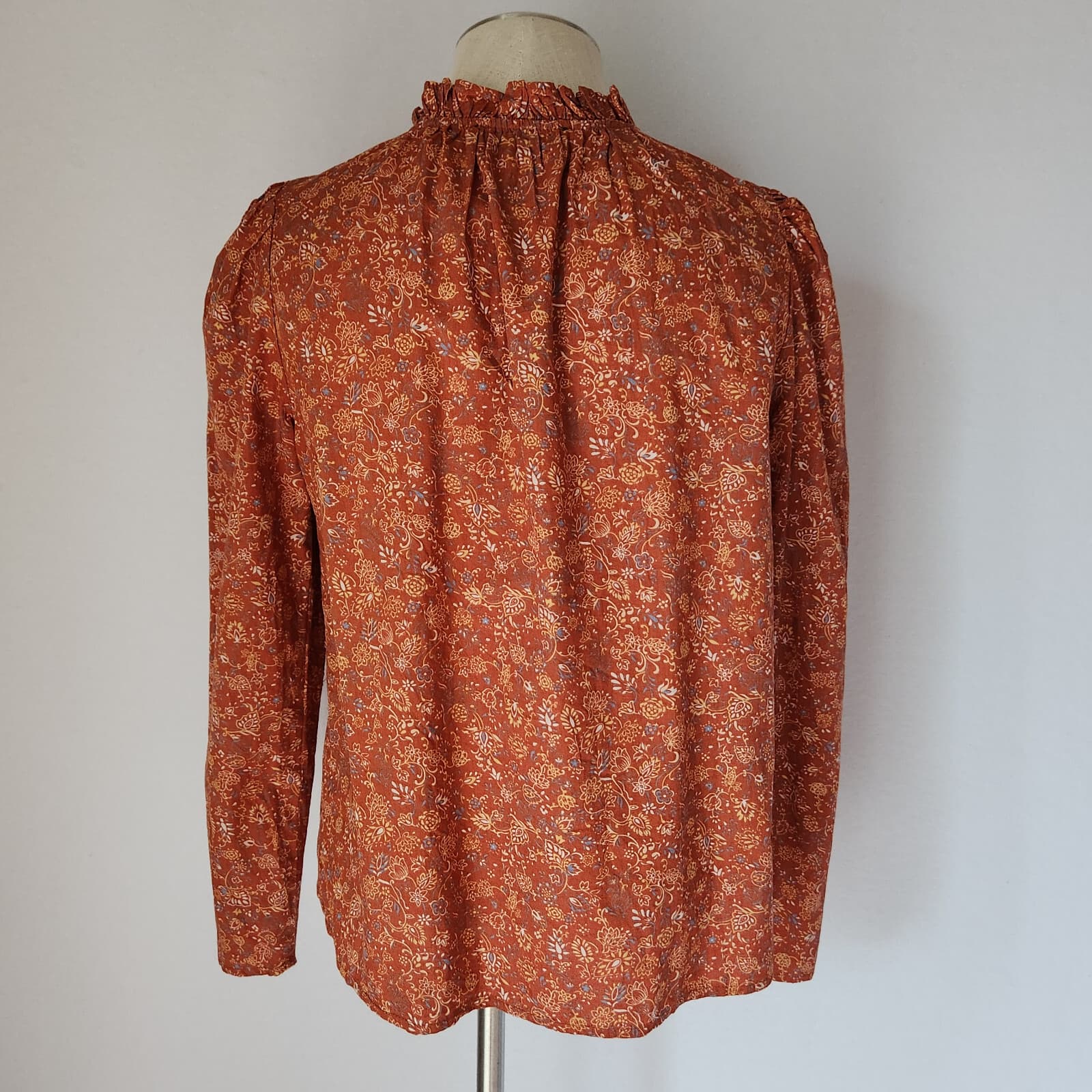 House of Harlow 1960 Nicole Richie Josepha Floral Blouse Long Sleeve Rust Sz.M - Thumbnail 7