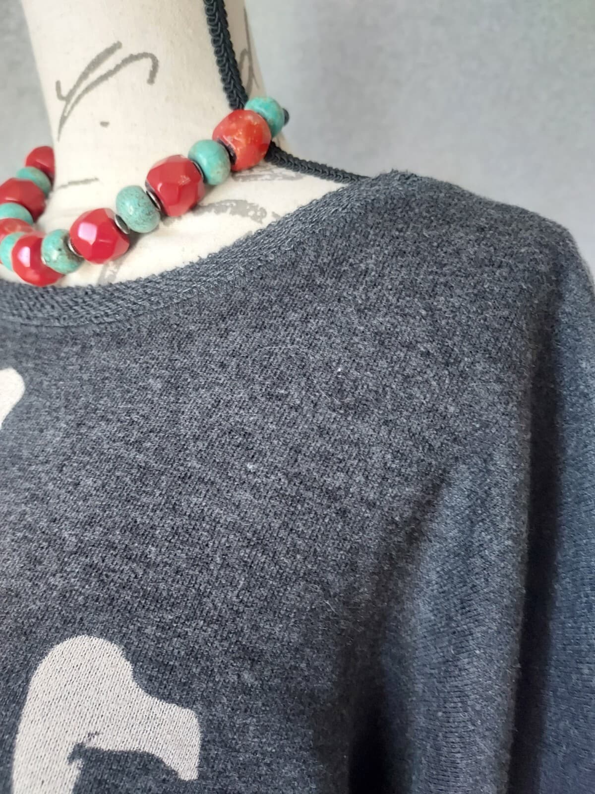 Billabong Designer's Closet Bird Terry Knit Top 3/4 Sleeve Black Grey Women M - Thumbnail 3