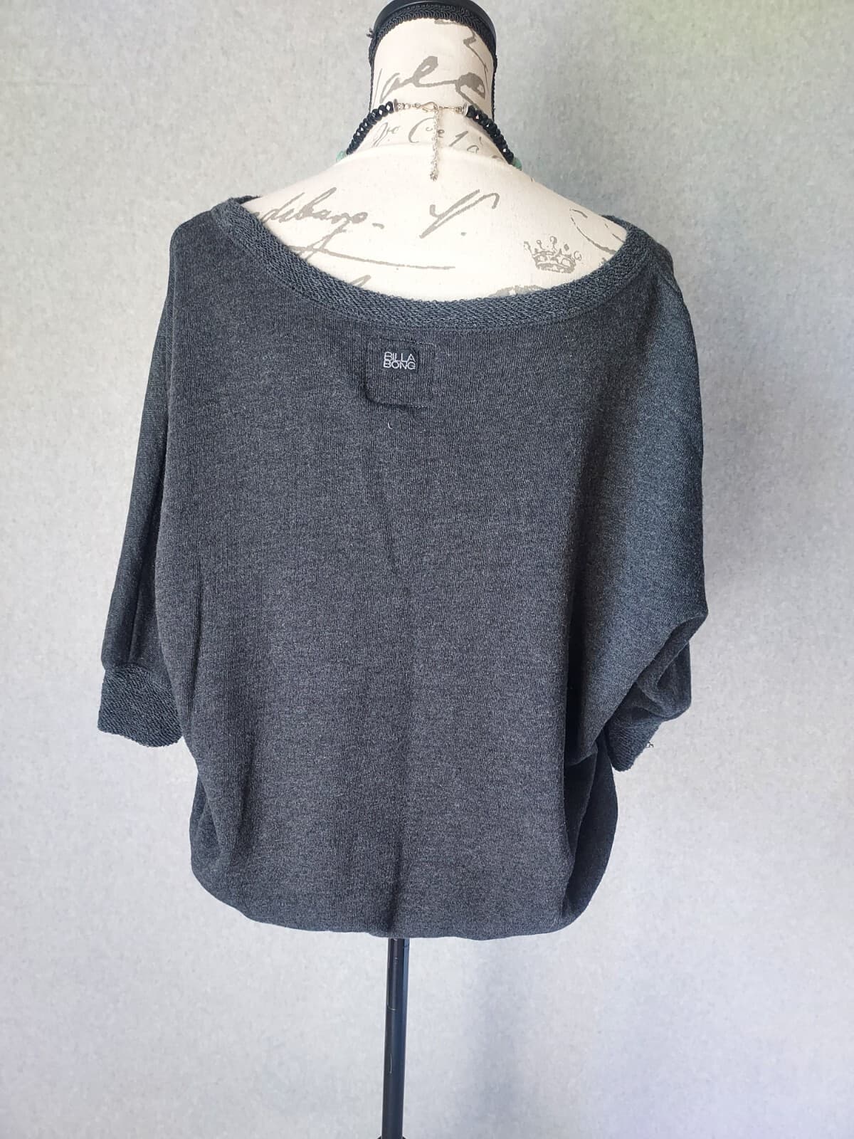 Billabong Designer's Closet Bird Terry Knit Top 3/4 Sleeve Black Grey Women M - Thumbnail 5