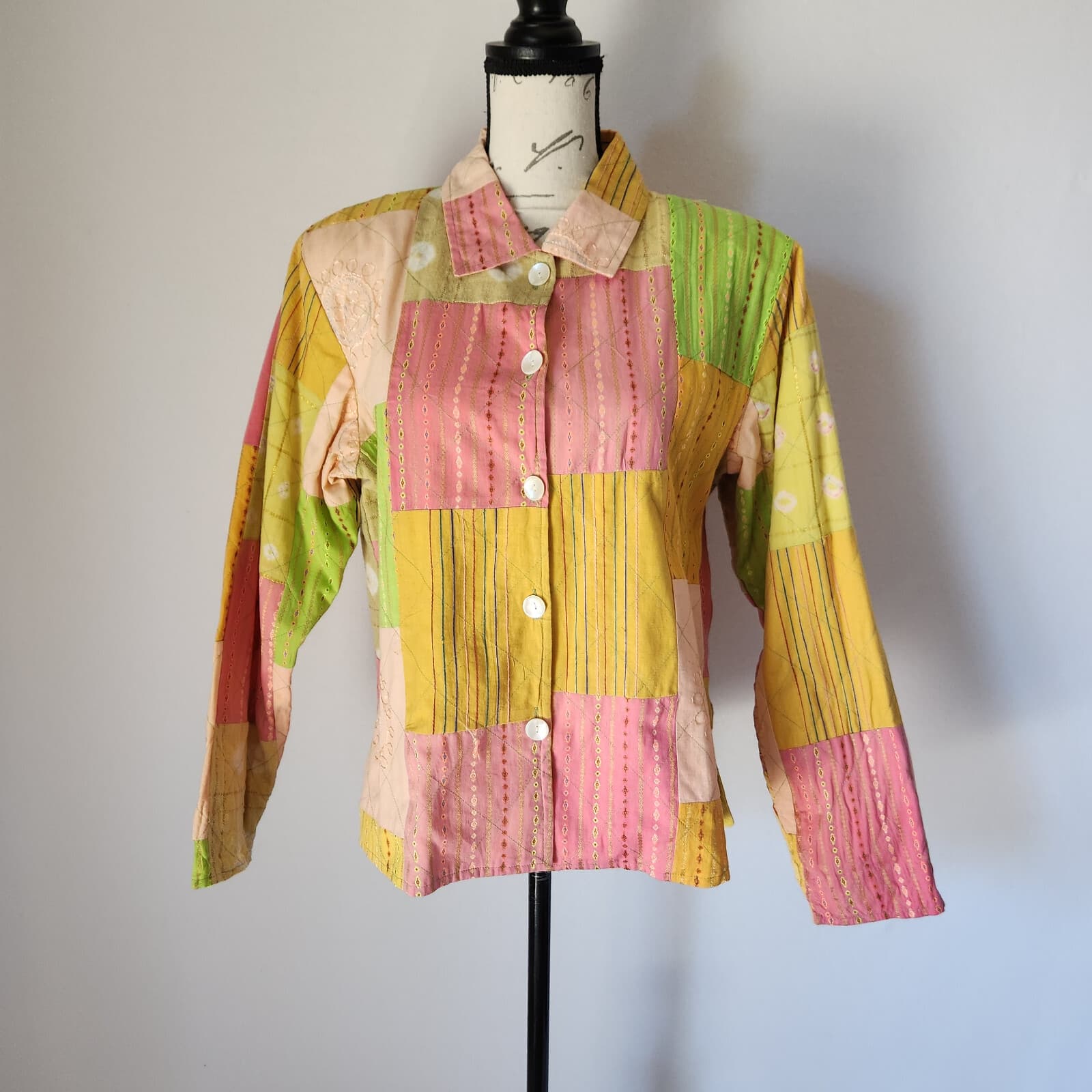 Vintage April Cornell Embroidered Patchwork Jacket Button Lined Multicolor Sz.M - Thumbnail 2