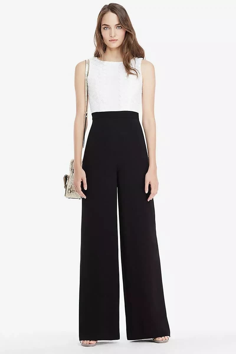 Diane Von Furstenberg $598 Tavita Lace Wide Leg Jumpsuit White Black Sz.0 - Thumbnail 2
