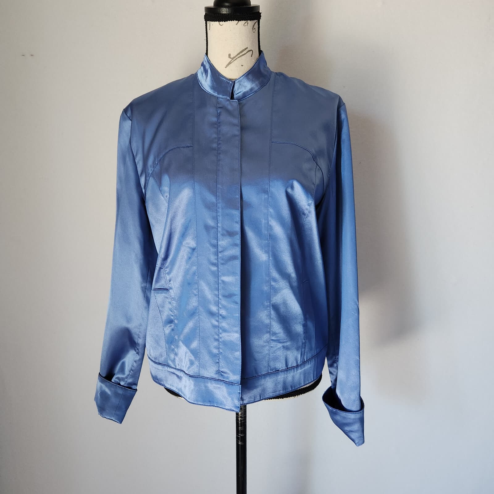 NWoT J. Peterman Satin Bomber Jacket Zip-Up Pocket Lined Blue Women's 10 - Thumbnail 2