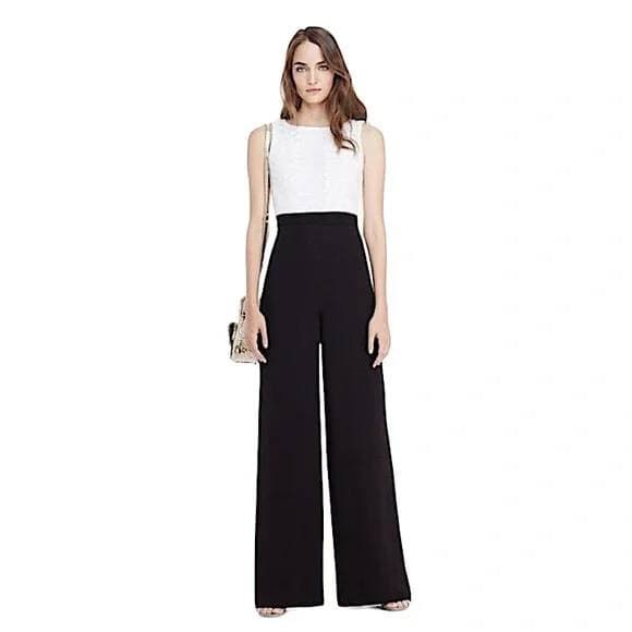 Diane Von Furstenberg $598 Tavita Lace Wide Leg Jumpsuit White Black Sz.0 - Thumbnail 17