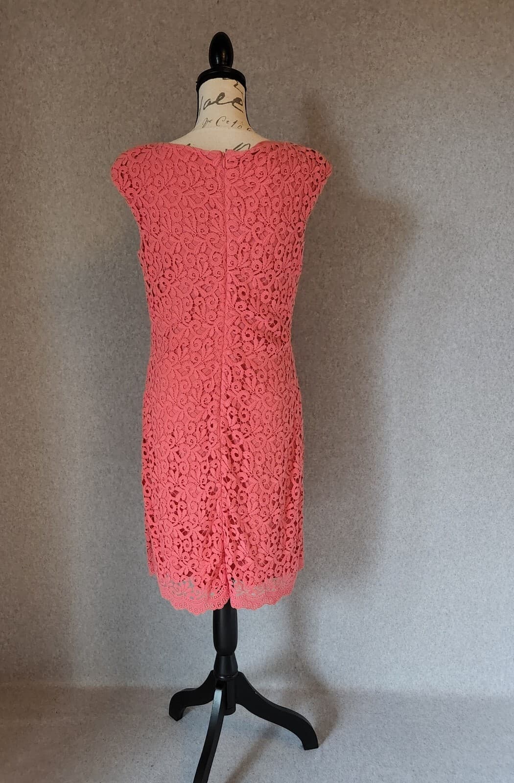 Lauren Ralph Lauren Pink Lace Sheath Dress Cap-Sleeve Zip 100% Cotton Women 10 - Thumbnail 4