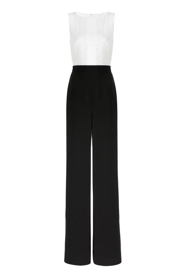 Diane Von Furstenberg $598 Tavita Lace Wide Leg Jumpsuit White Black Sz.0 - Thumbnail 5